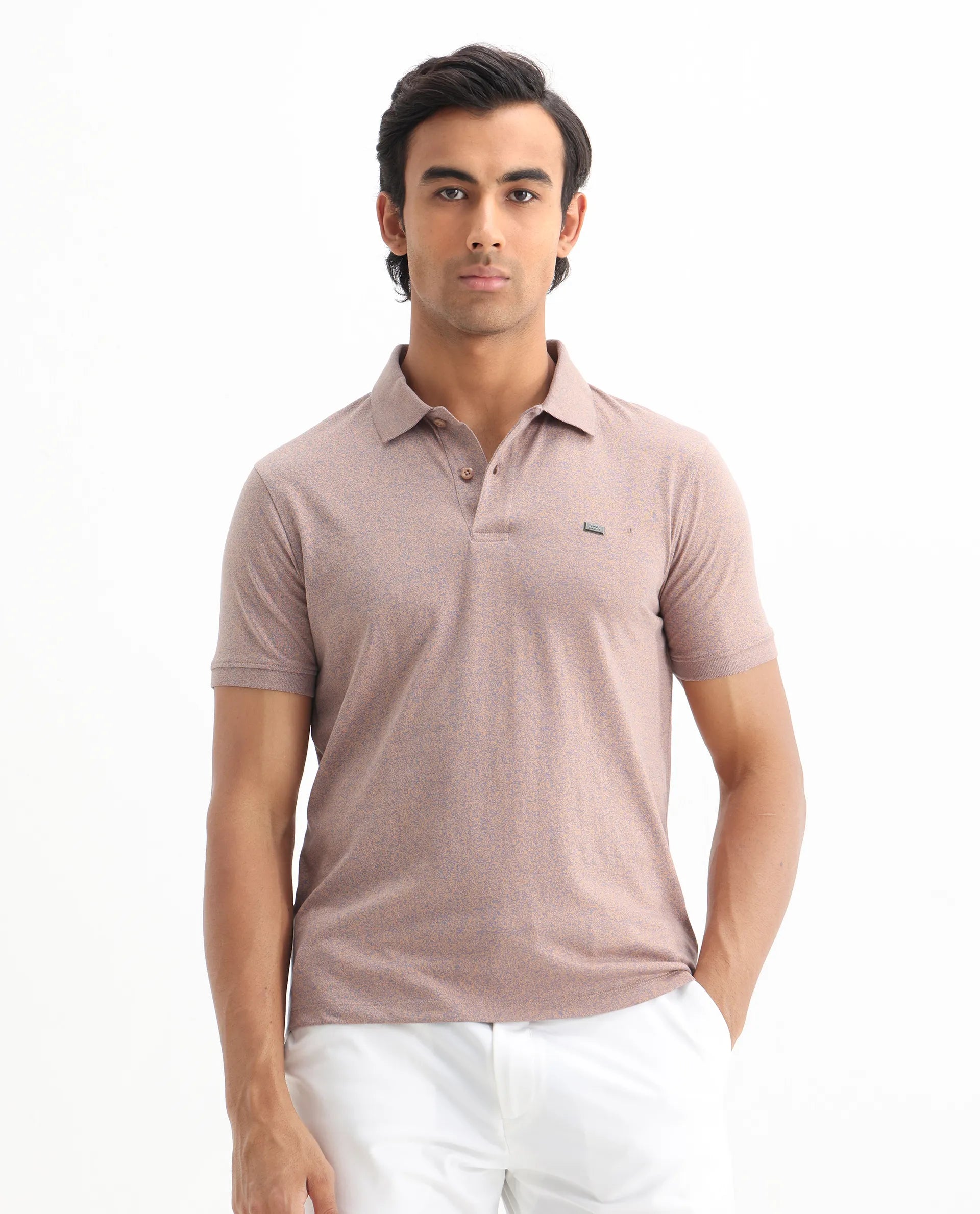 Rare Rabbit Men's Schop Dark Orange Cotton Plain Regular Fit Half Sleeve Polo