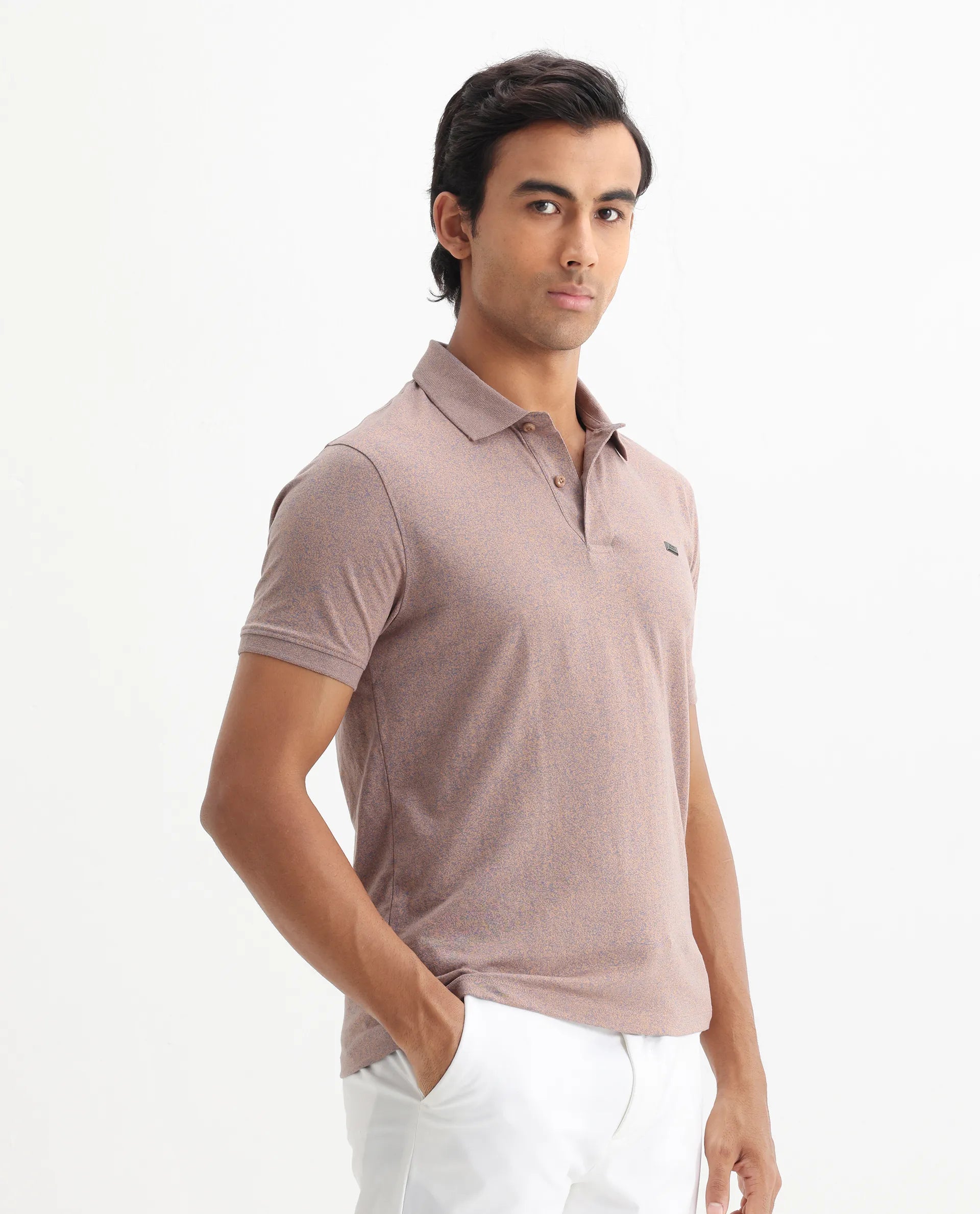 Rare Rabbit Men's Schop Dark Orange Cotton Plain Regular Fit Half Sleeve Polo