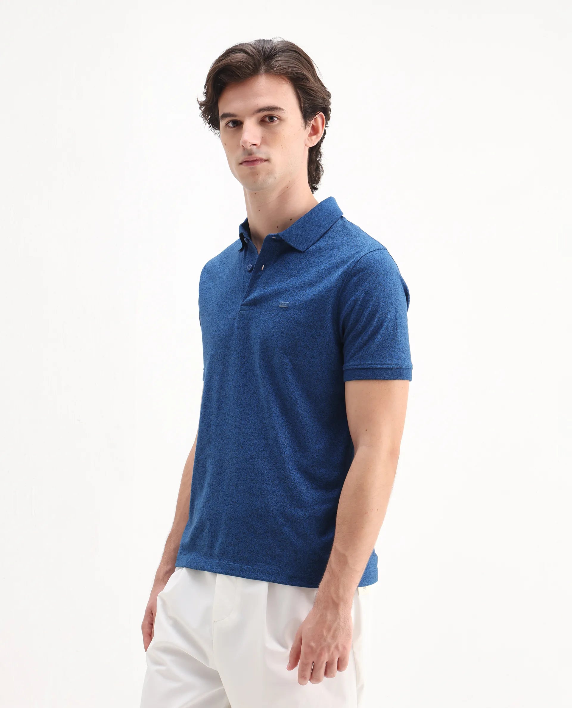 Rare Rabbit Men's Schop Navy Cotton Plain Regular Fit Half Sleeve Polo