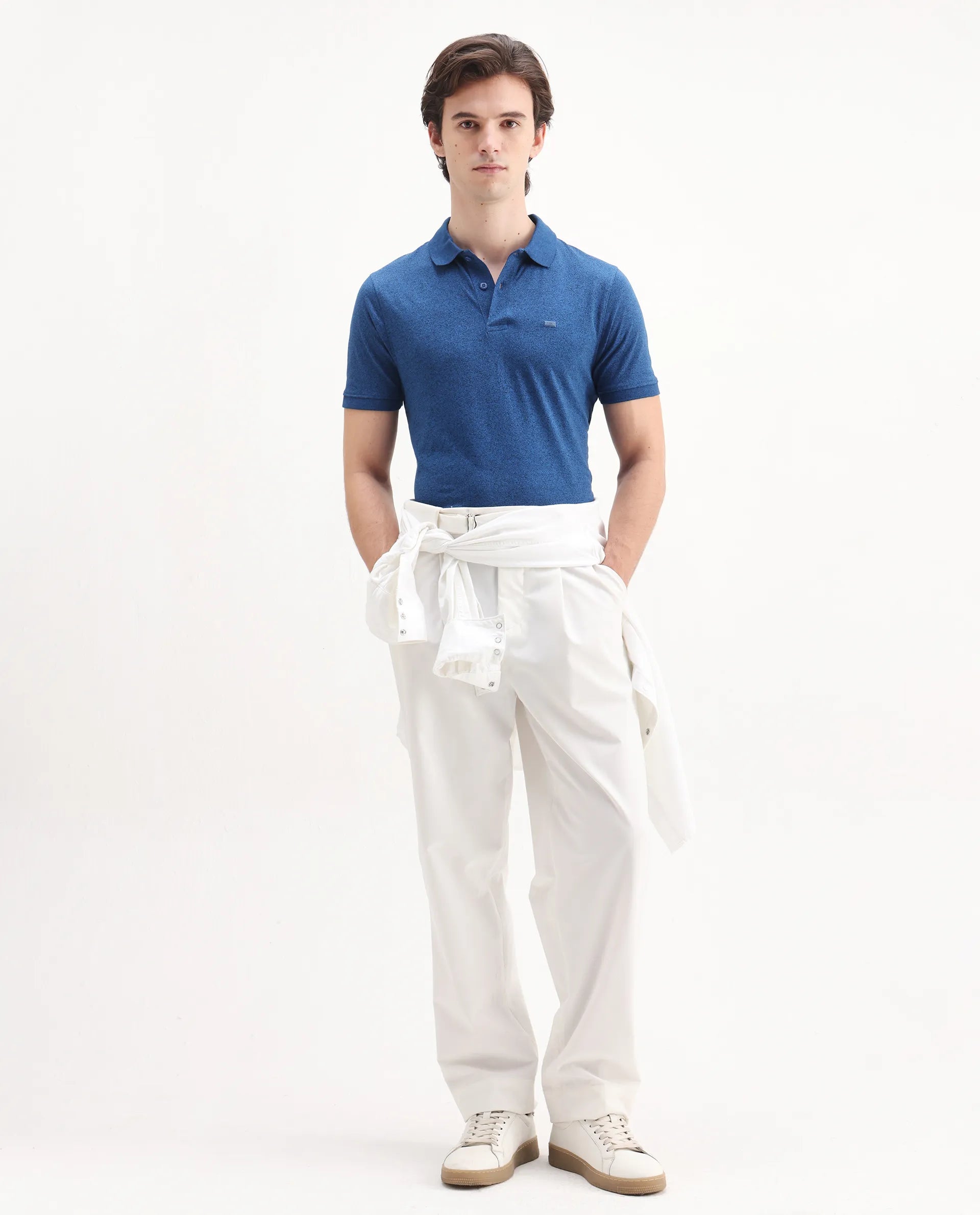 Rare Rabbit Men's Schop Navy Cotton Plain Regular Fit Half Sleeve Polo