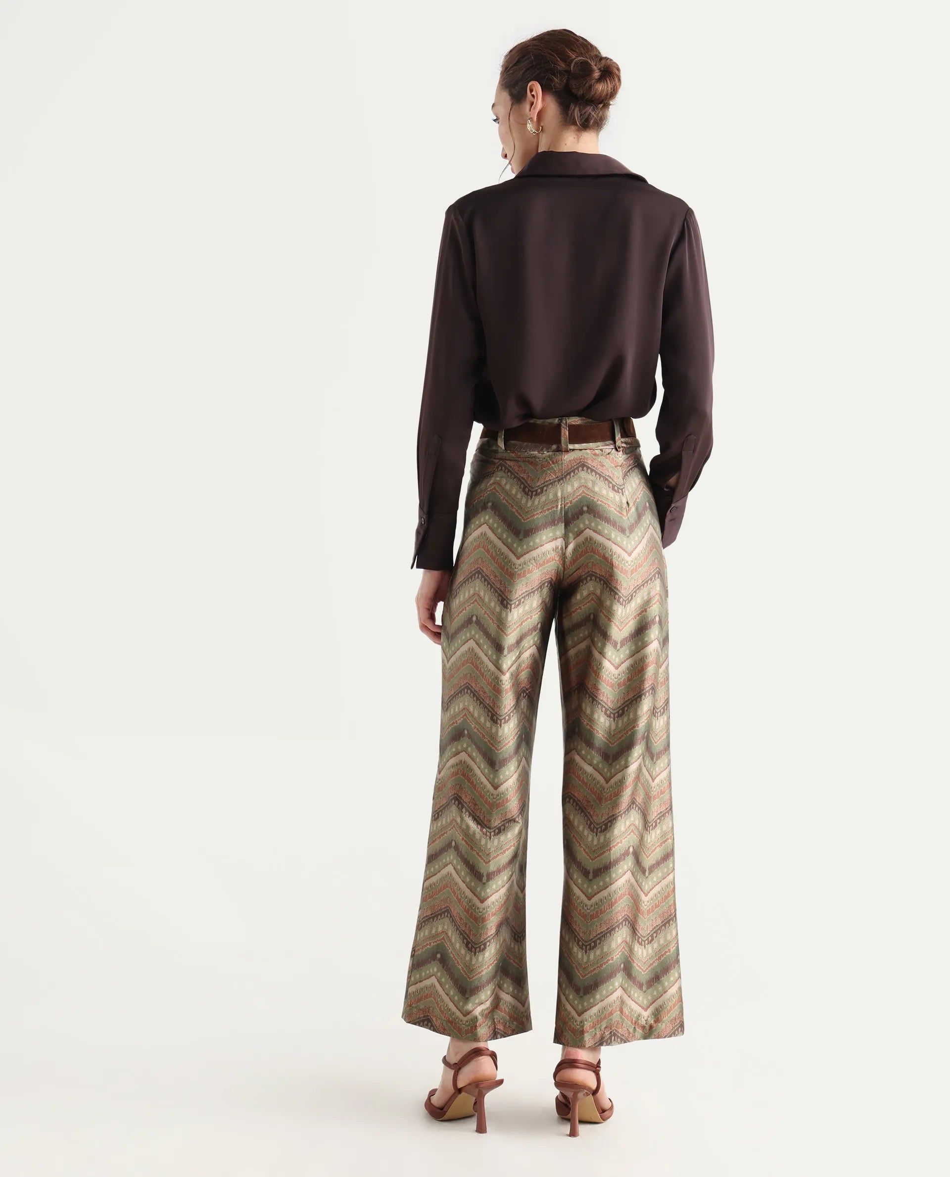 Rareism Women's Scilla Multi Polyester Geometric Print Ankle Length Wide Trouser