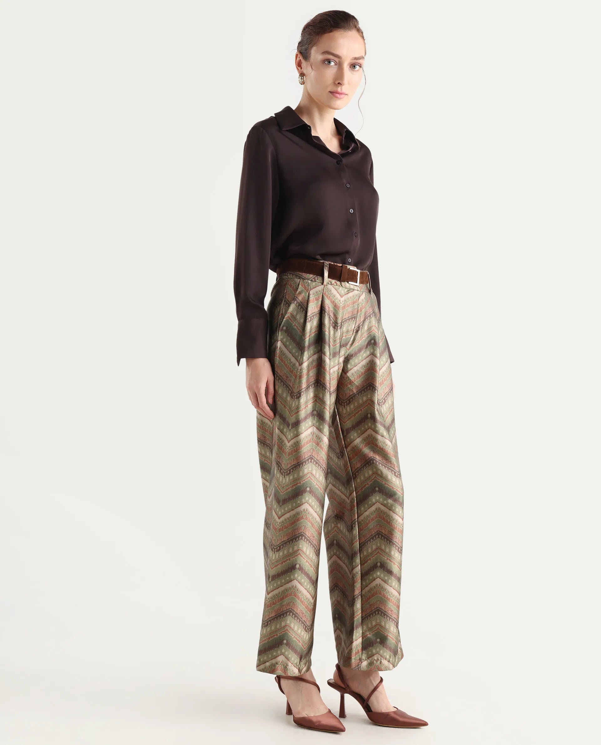 Rareism Women's Scilla Multi Polyester Geometric Print Ankle Length Wide Trouser