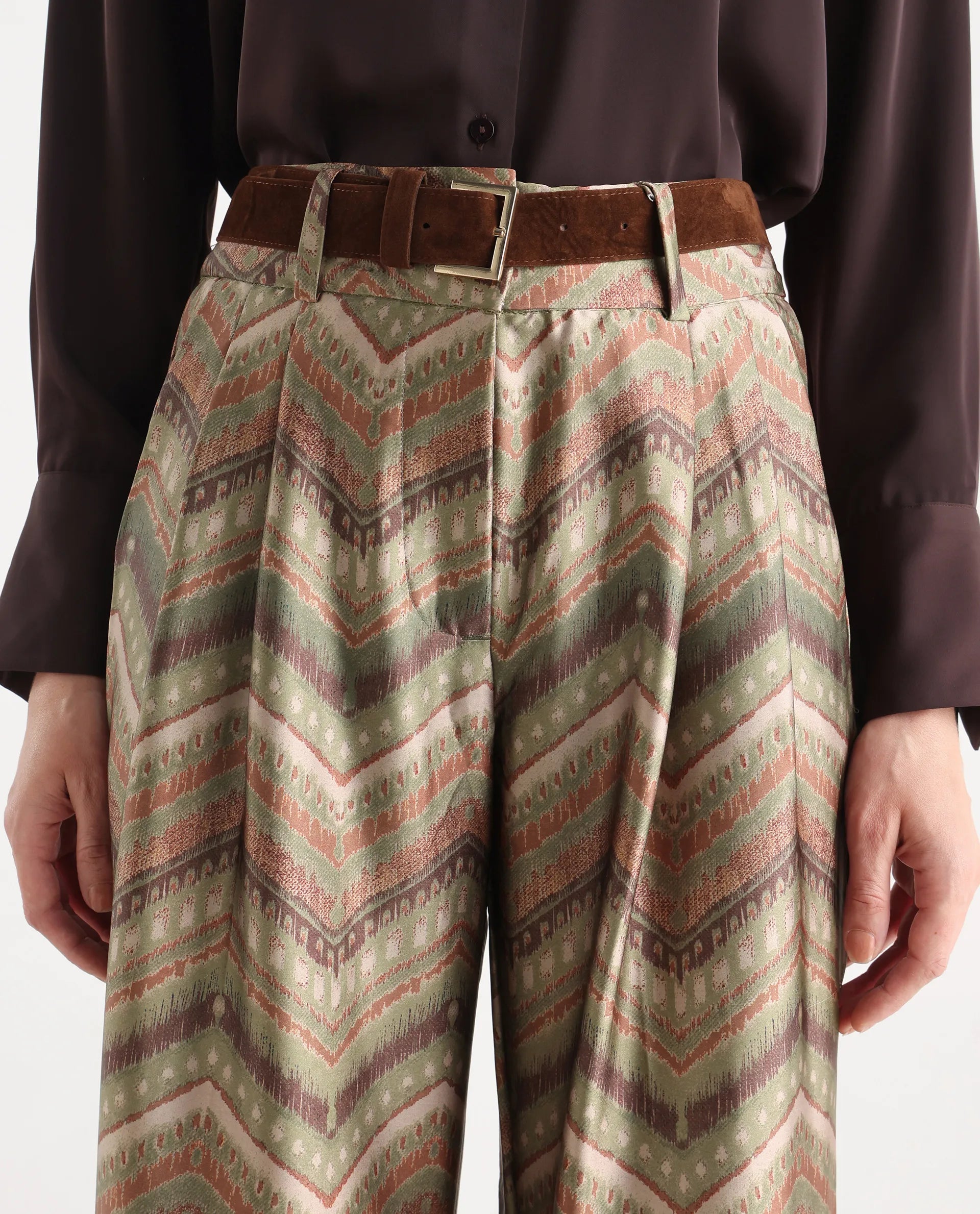 Rareism Women's Scilla Multi Polyester Geometric Print Ankle Length Wide Trouser