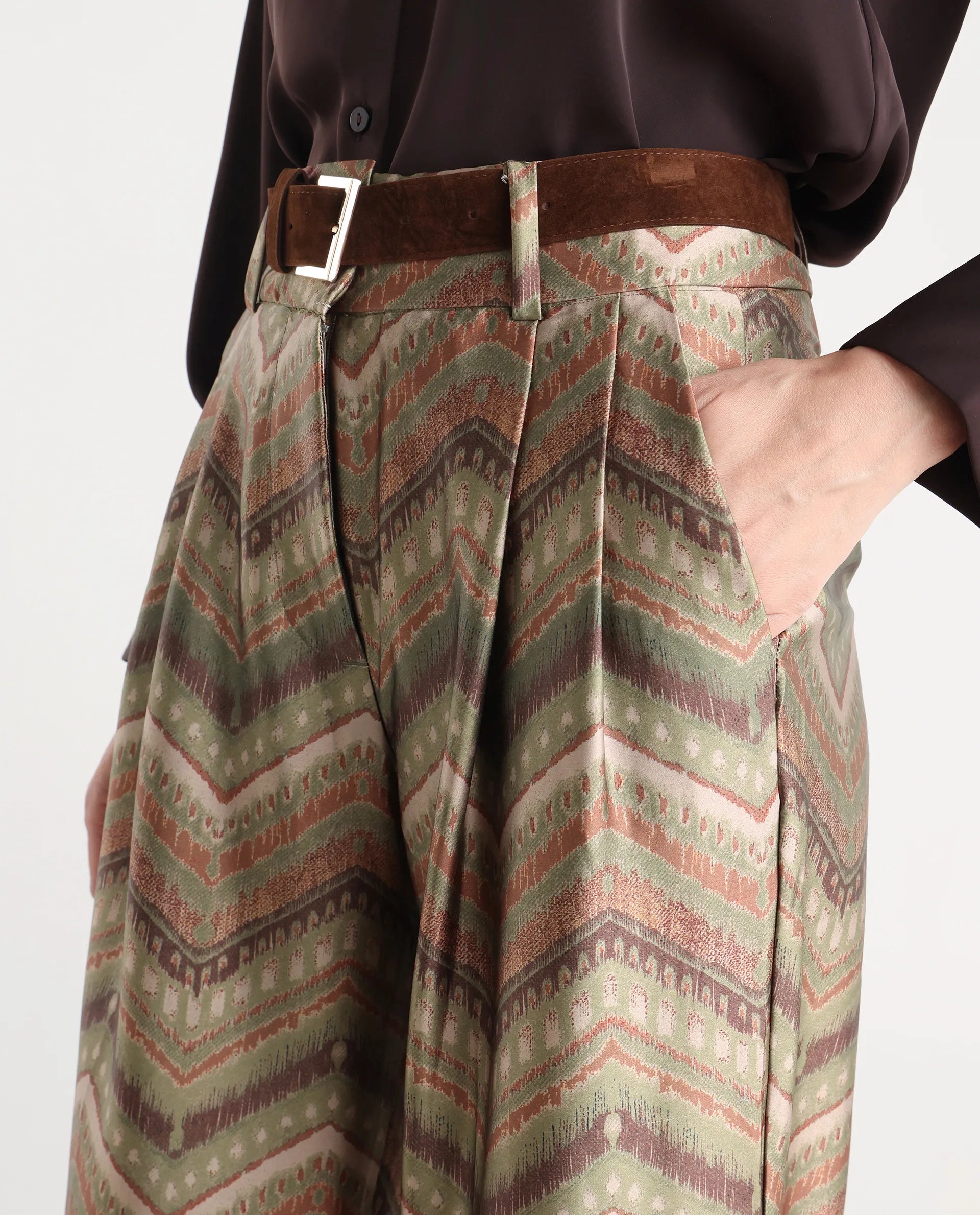 Rareism Women's Scilla Multi Polyester Geometric Print Ankle Length Wide Trouser