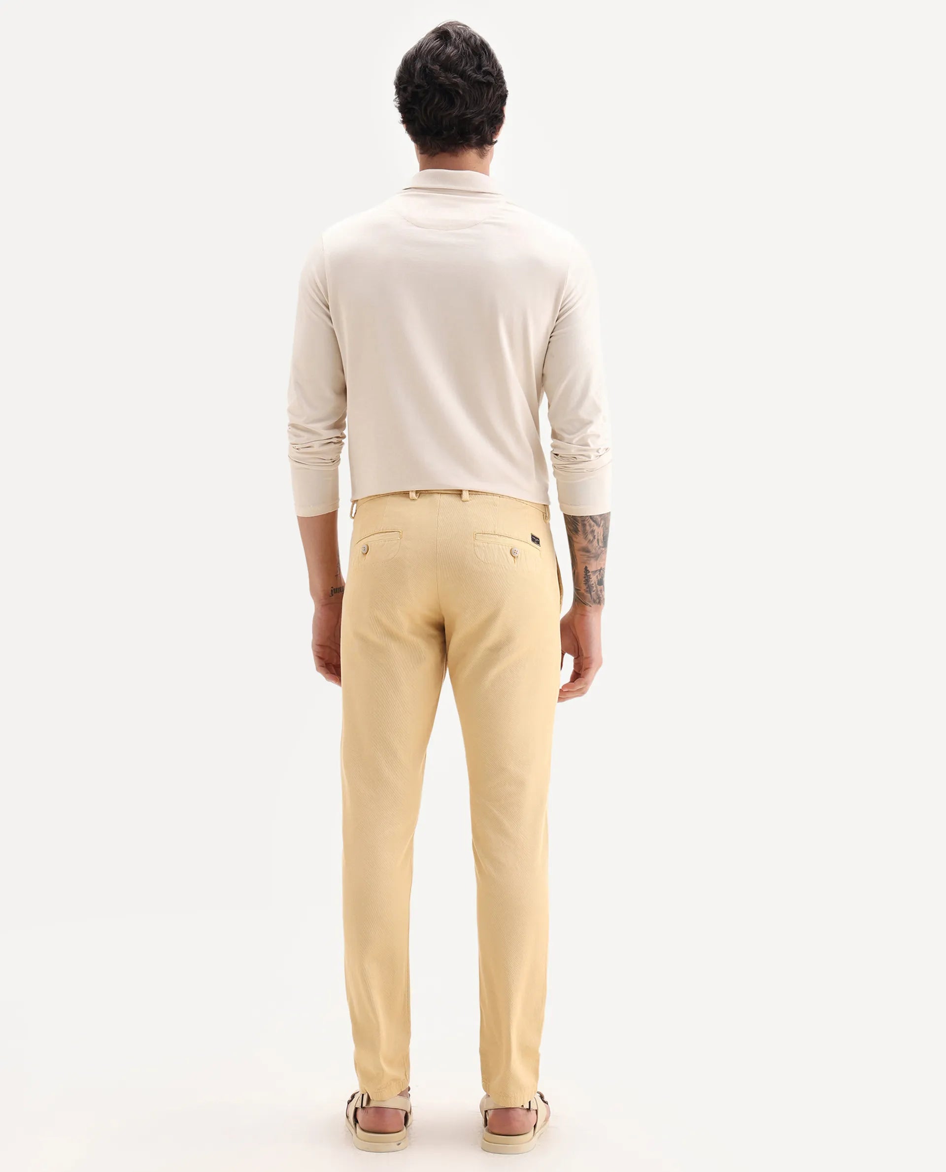 Rare Rabbit Men's Scotch Yellow Cotton Plain Slim Fit Trouser