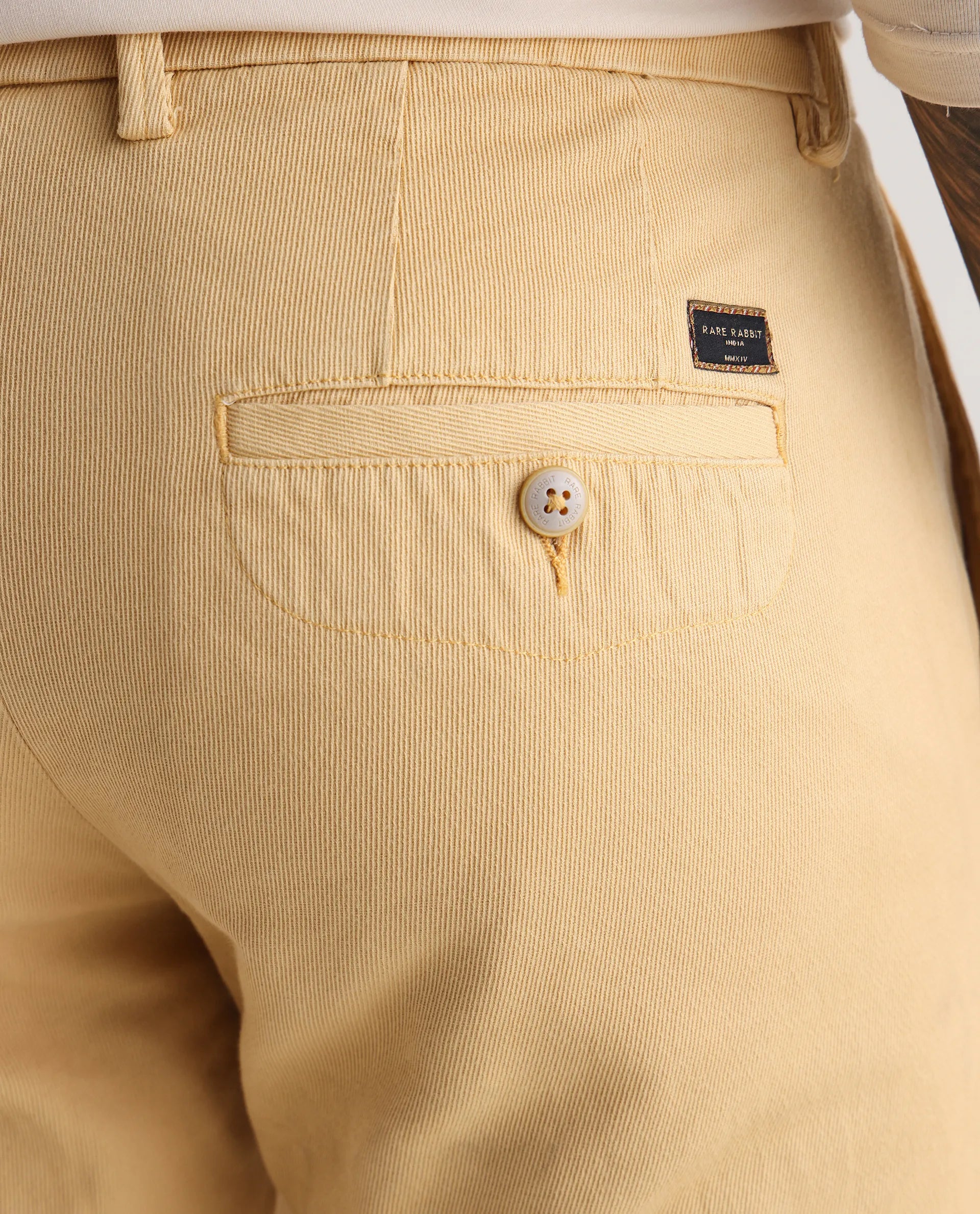 Rare Rabbit Men's Scotch Yellow Cotton Plain Slim Fit Trouser