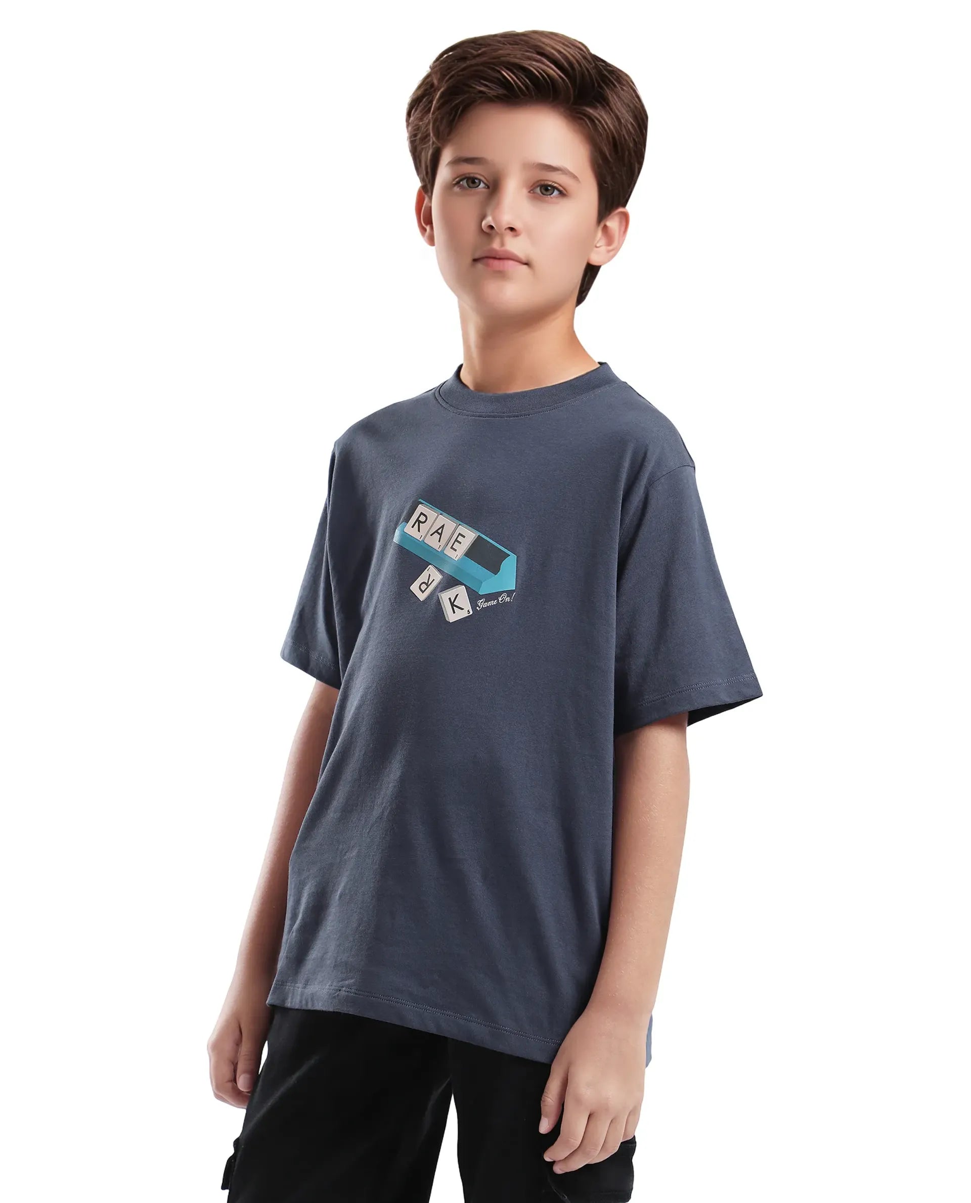 Rare Ones Kids Scrabl Dusky Purple Cotton Printed Slip-On Regular Fit T-Shirt