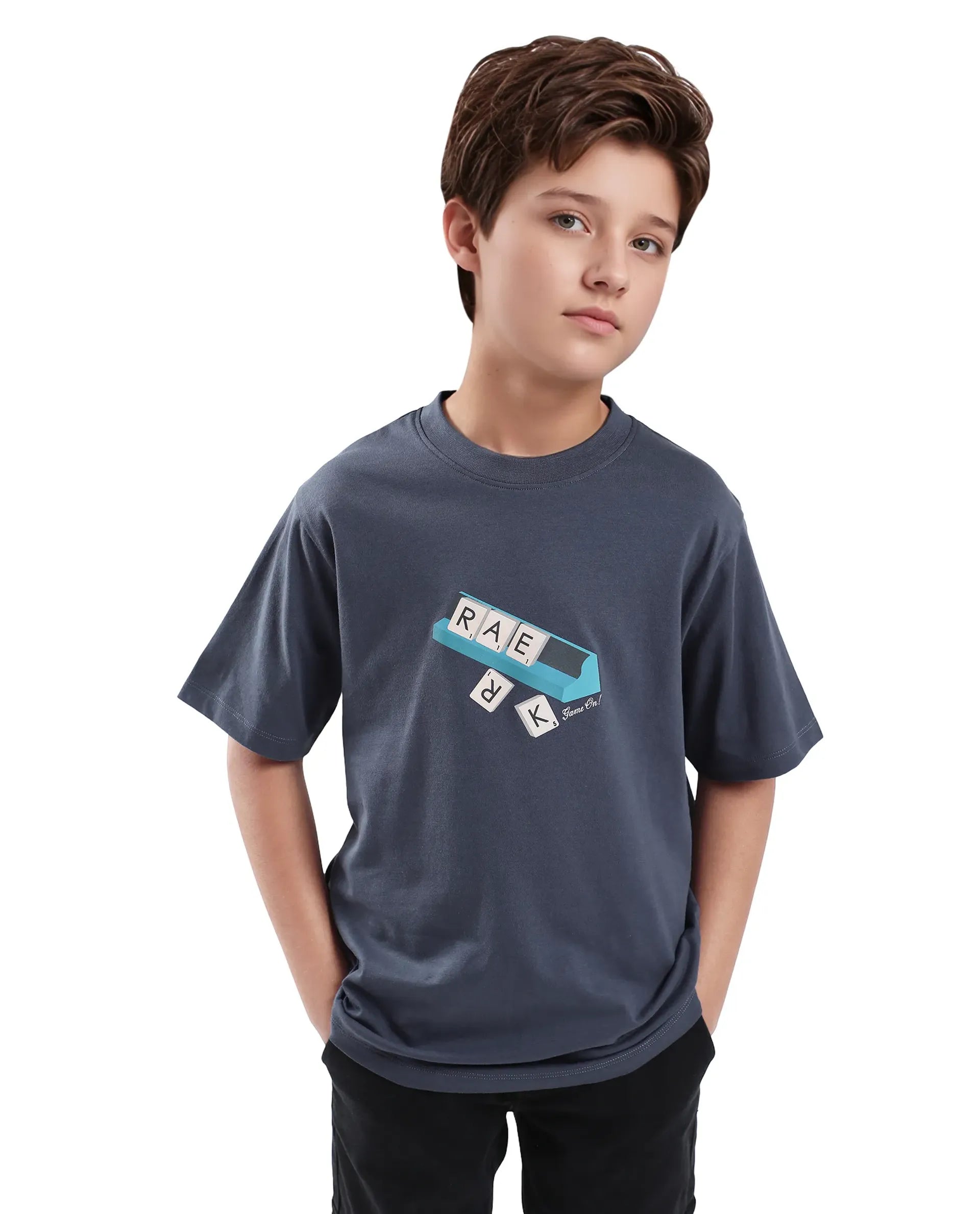 Rare Ones Kids Scrabl Dusky Purple Cotton Printed Slip-On Regular Fit T-Shirt