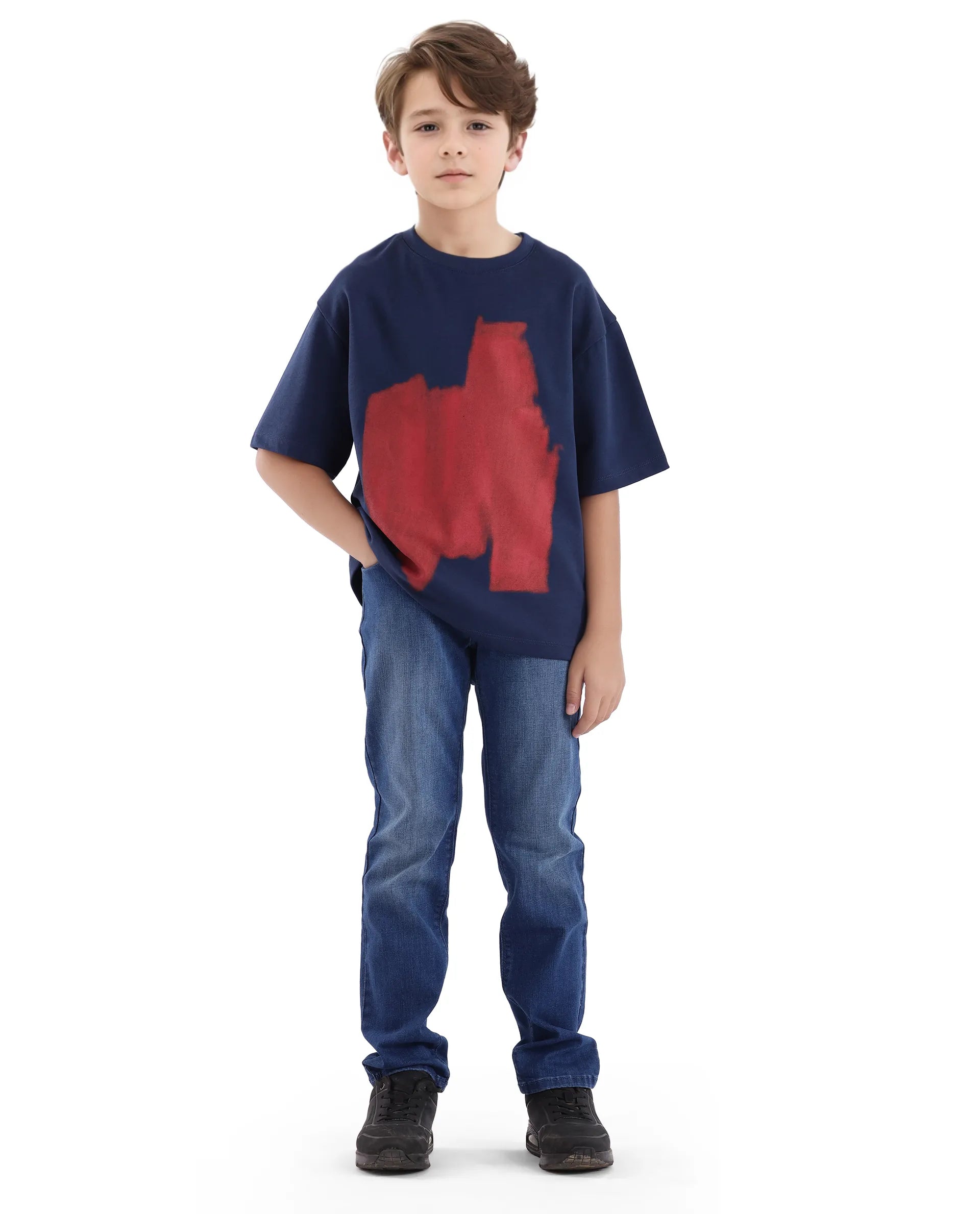 Rare Ones Kids Scrib Navy Cotton Poly Short Sleeve Pigment Print Boxy T-Shirt