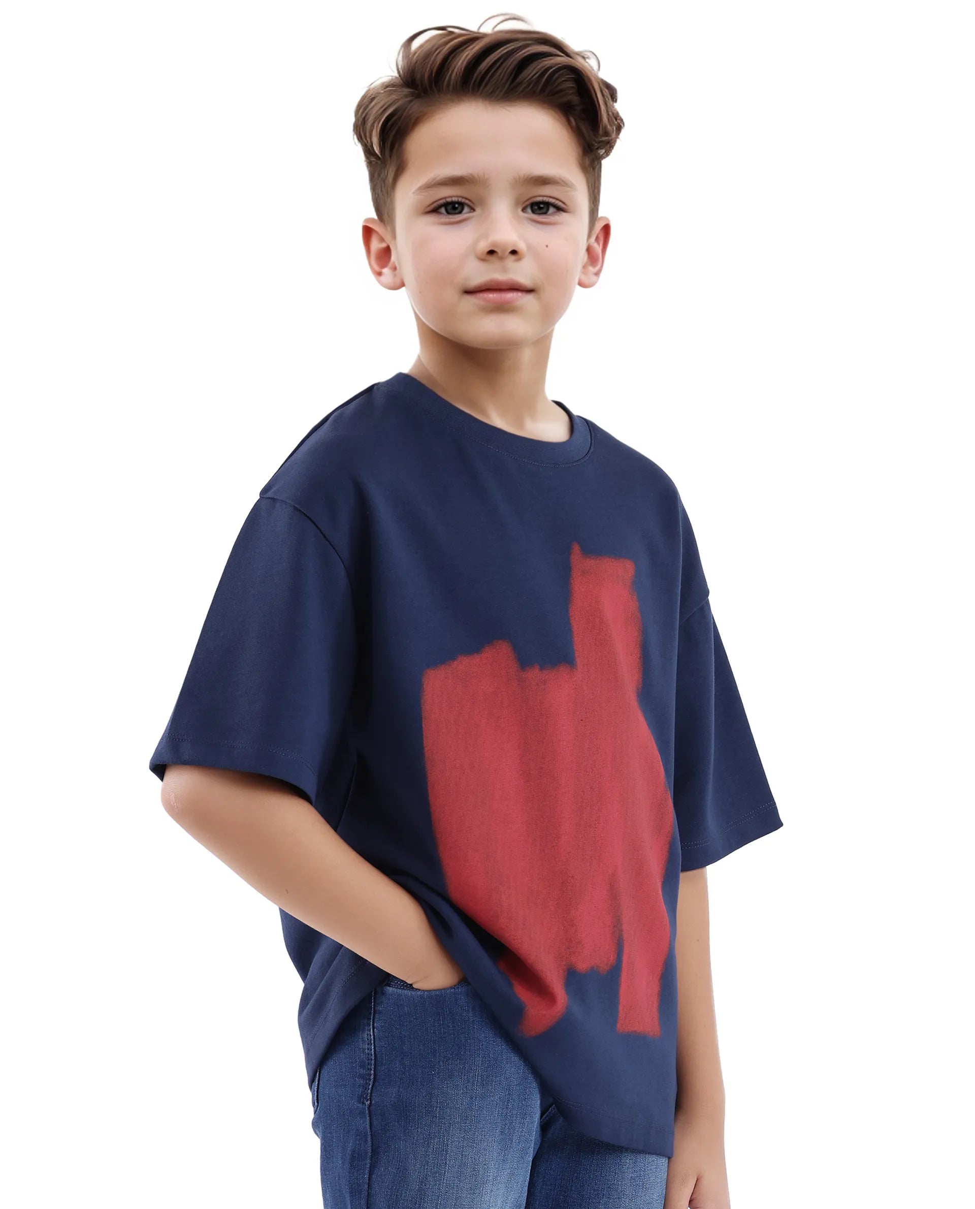 Rare Ones Kids Scrib Navy Cotton Poly Short Sleeve Pigment Print Boxy T-Shirt