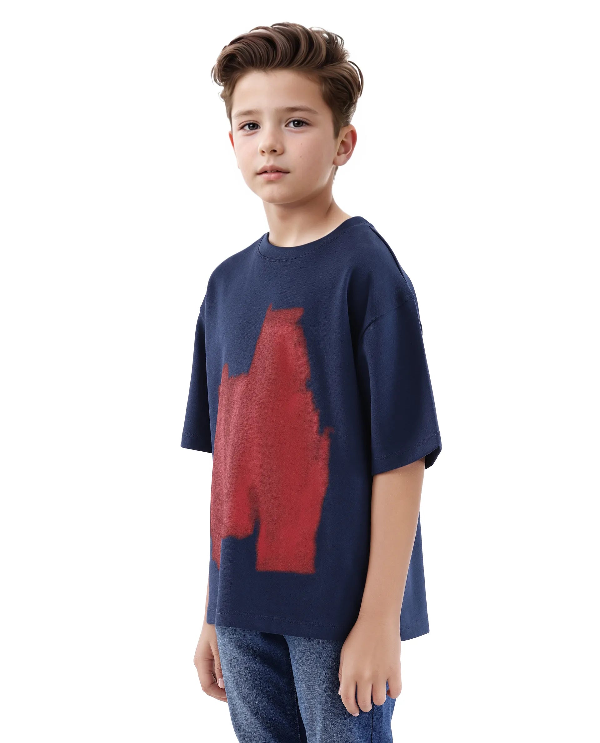 Rare Ones Kids Scrib Navy Cotton Poly Short Sleeve Pigment Print Boxy T-Shirt