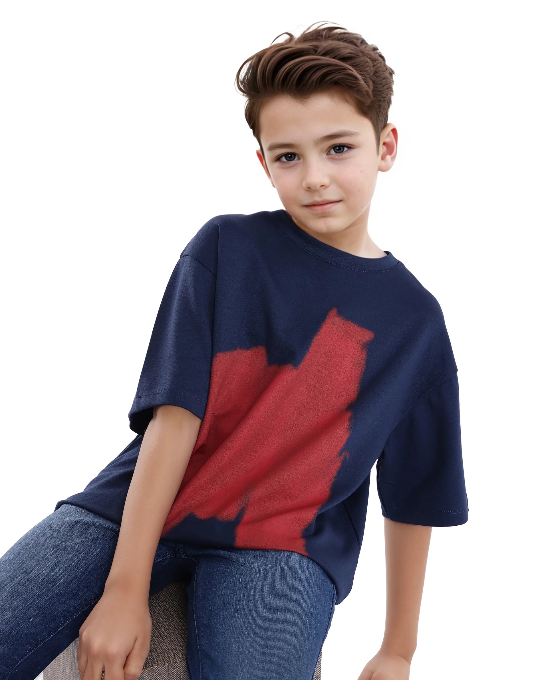 Rare Ones Kids Scrib Navy Cotton Poly Short Sleeve Pigment Print Boxy T-Shirt