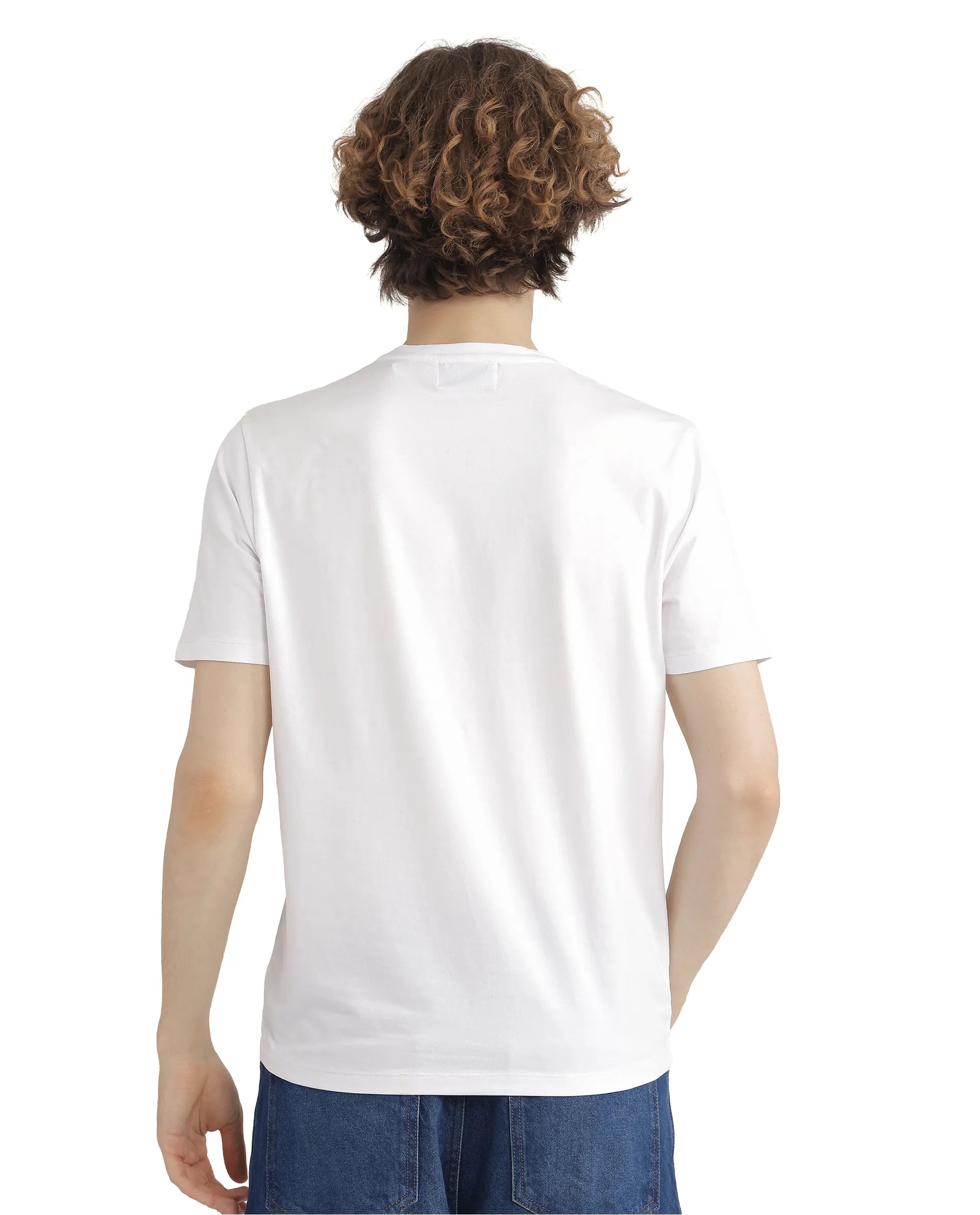 Rare Rabbit Men's Seko White Cotton Fabric Half Sleeve Crew Neck Regular Fit Graphic Print T-Shirt