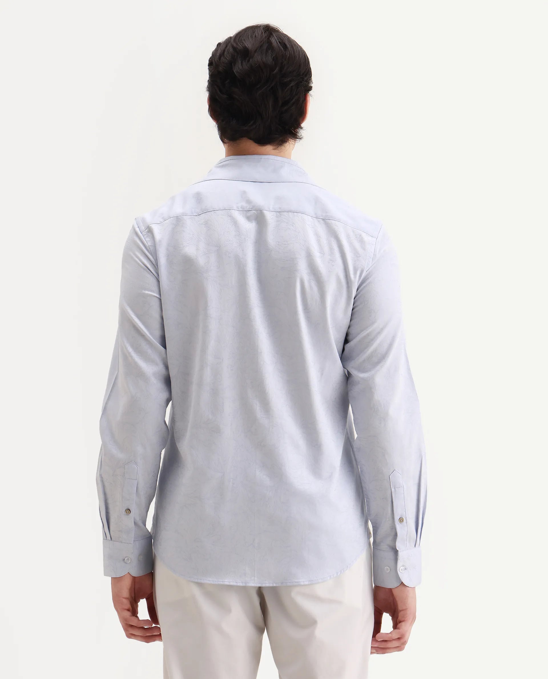 Rare Rabbit Men's Seld Pastel Blue Cotton Blend Spread Collar Regular Fit Jacquard Shirt