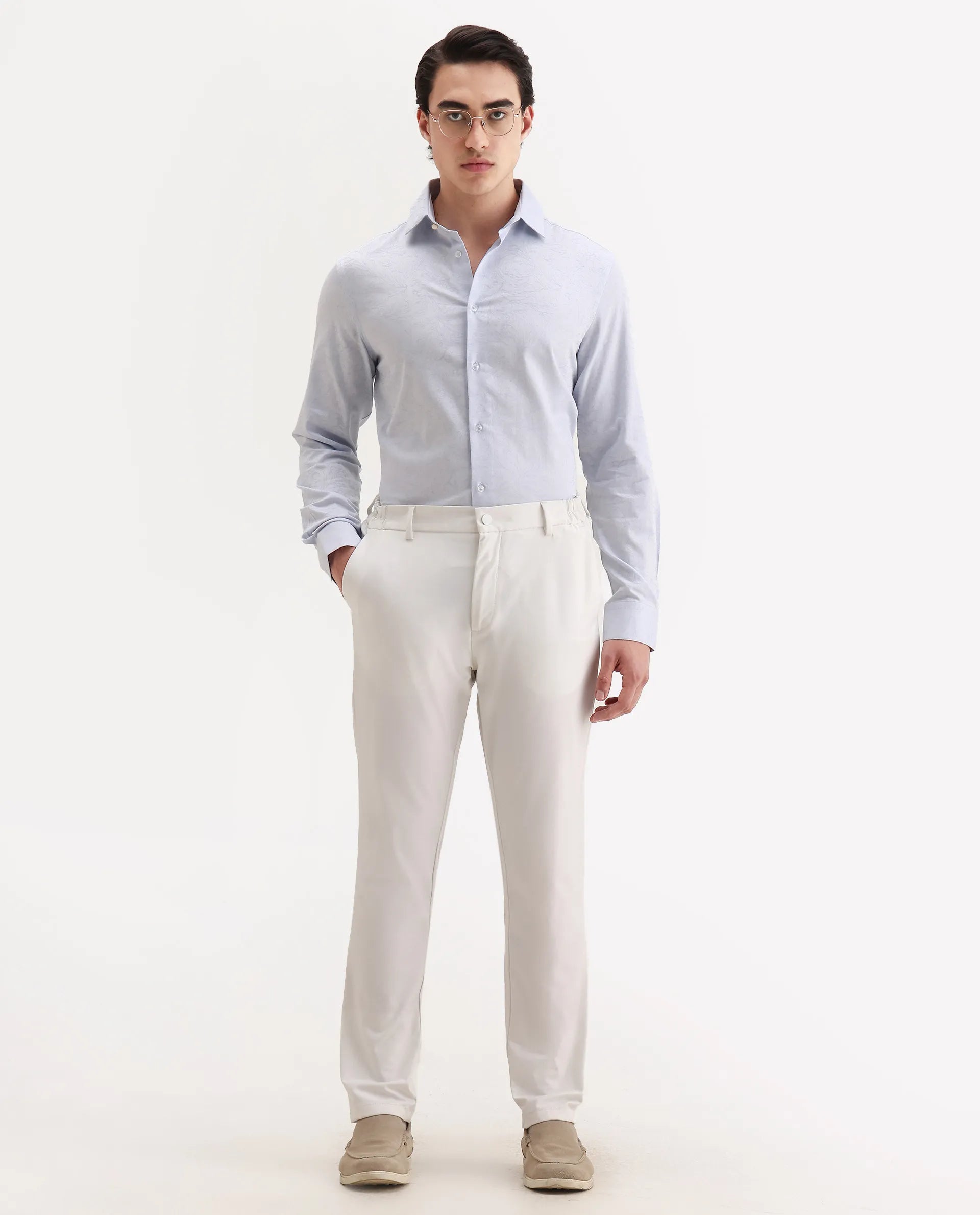 Rare Rabbit Men's Seld Pastel Blue Cotton Blend Spread Collar Regular Fit Jacquard Shirt