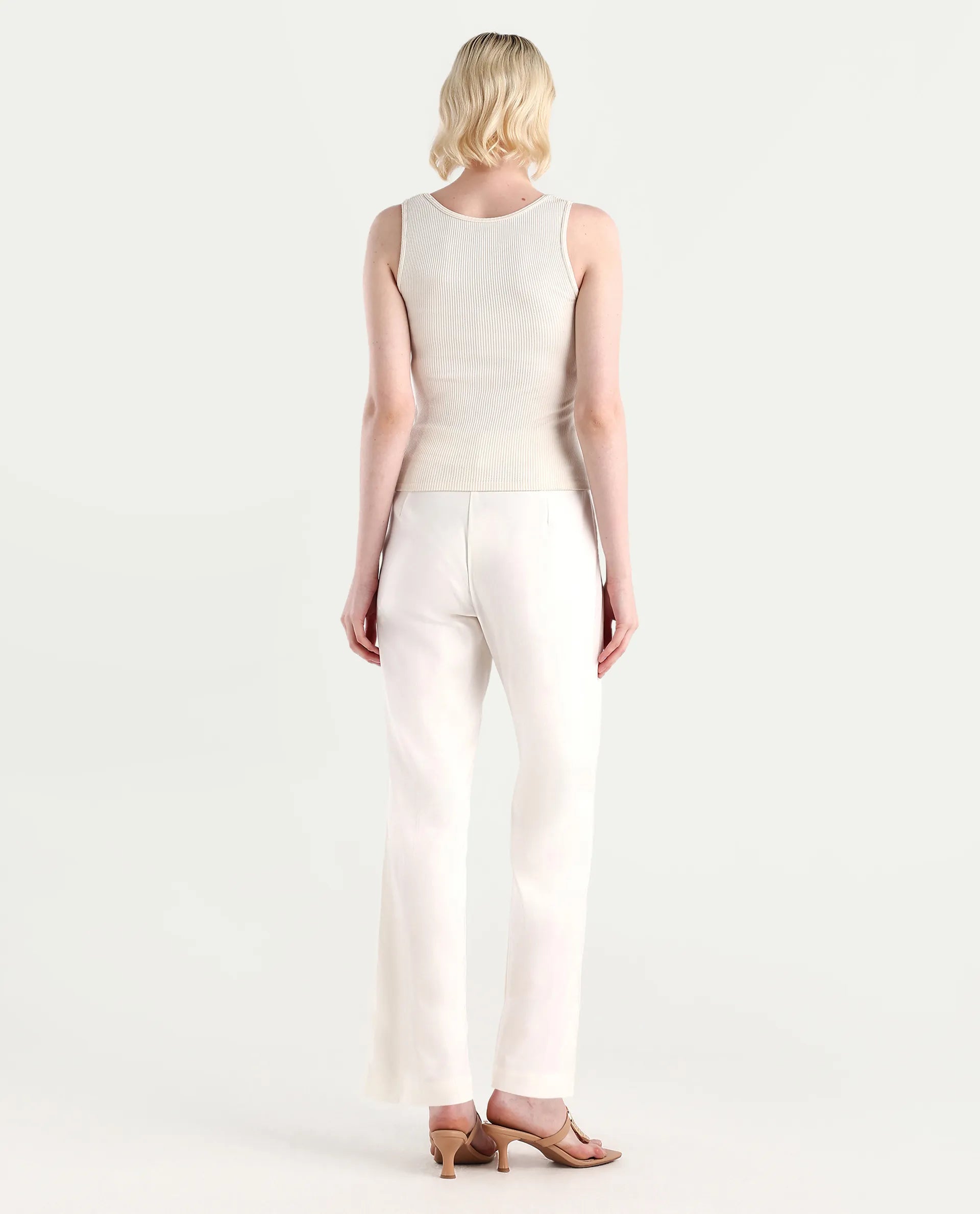 Rareism Women's Selene White Cotton Blend Plain Ankle Length Straight Fit Trouser