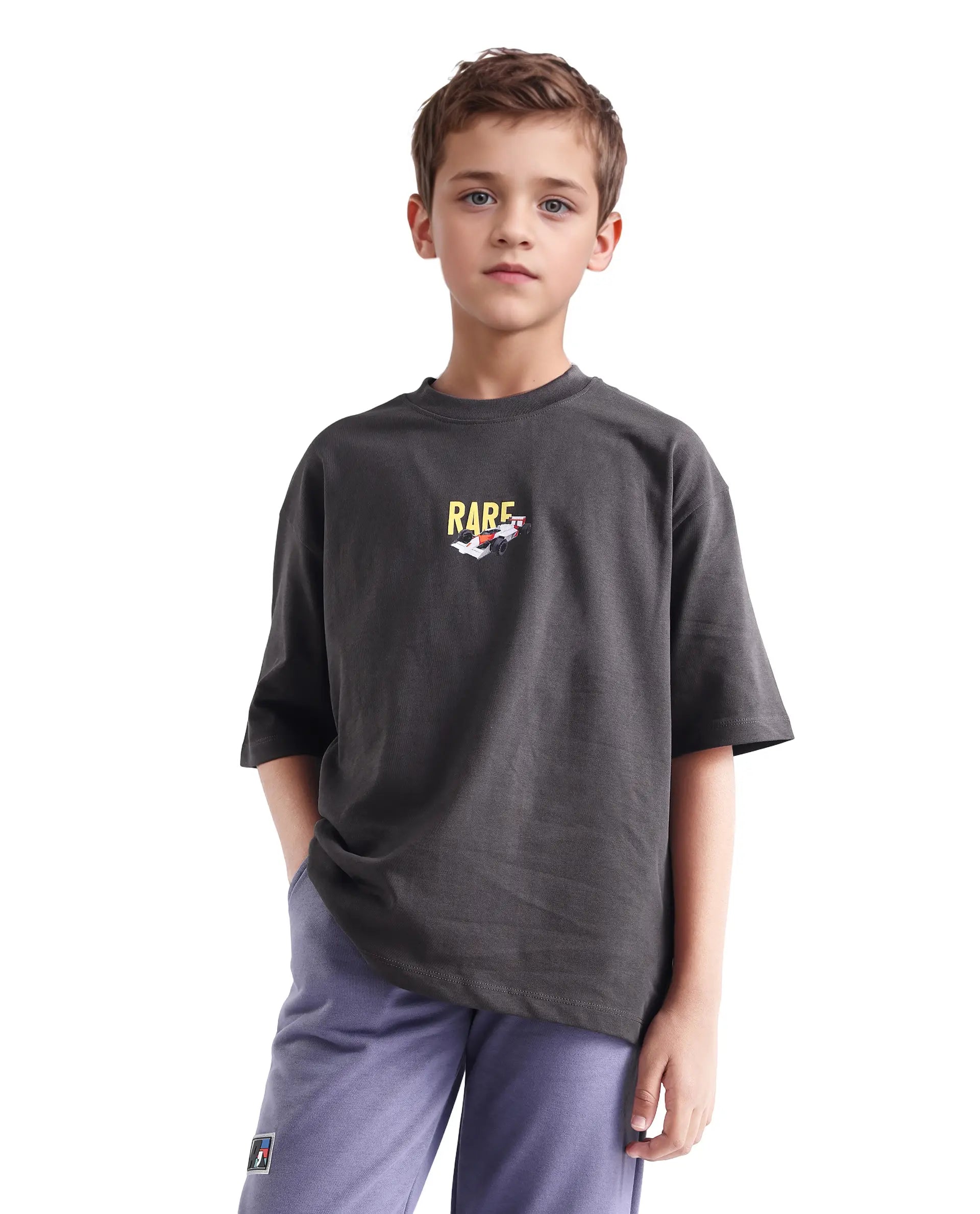 Rare Ones Kids Selo Dark Brown Cotton Puff Print Pull On Closure Oversized Fit T-Shirt