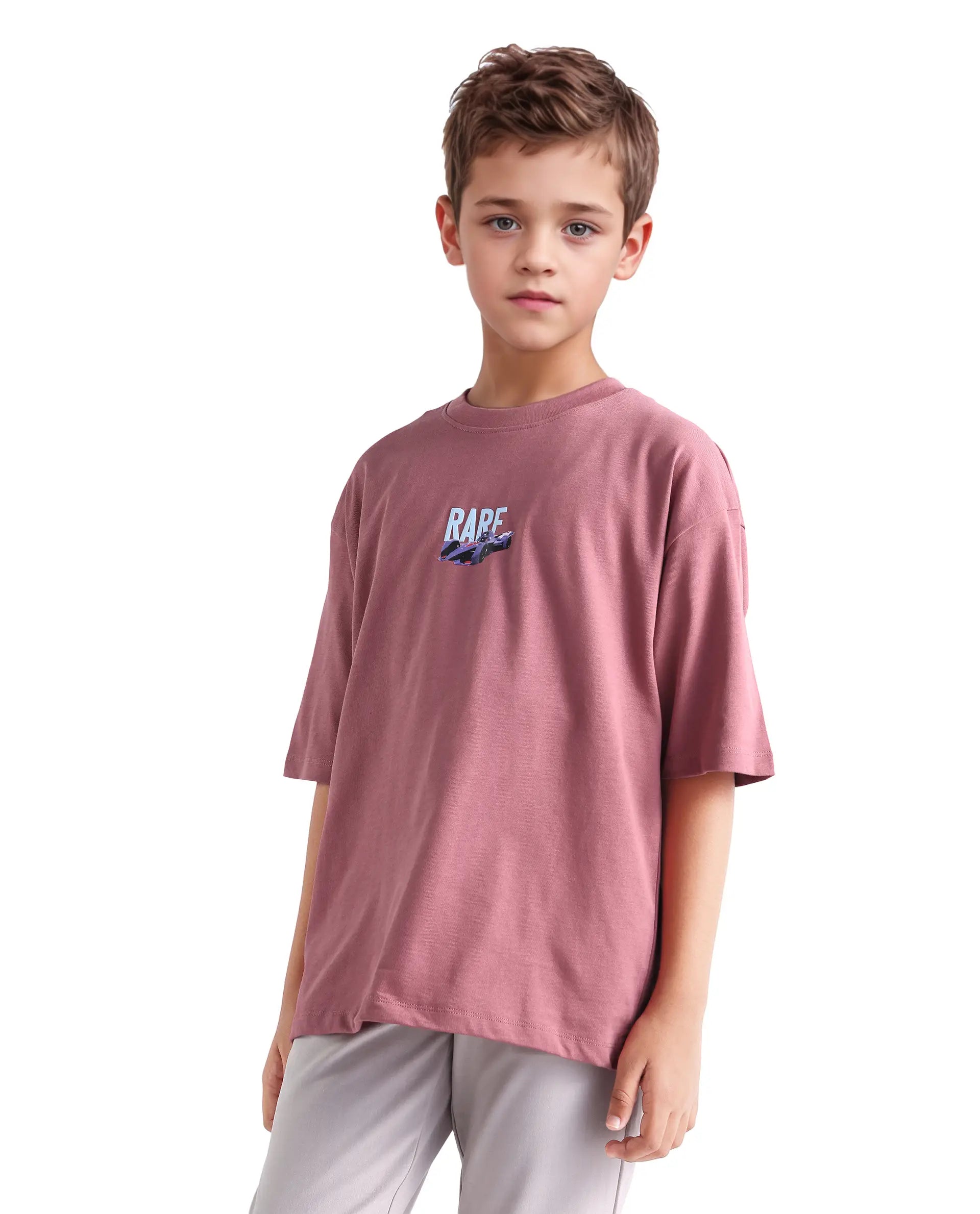 Rare Ones Kids Selo Dusky Pink Cotton Solid Slip-On Closure Oversized Fit T-Shirt