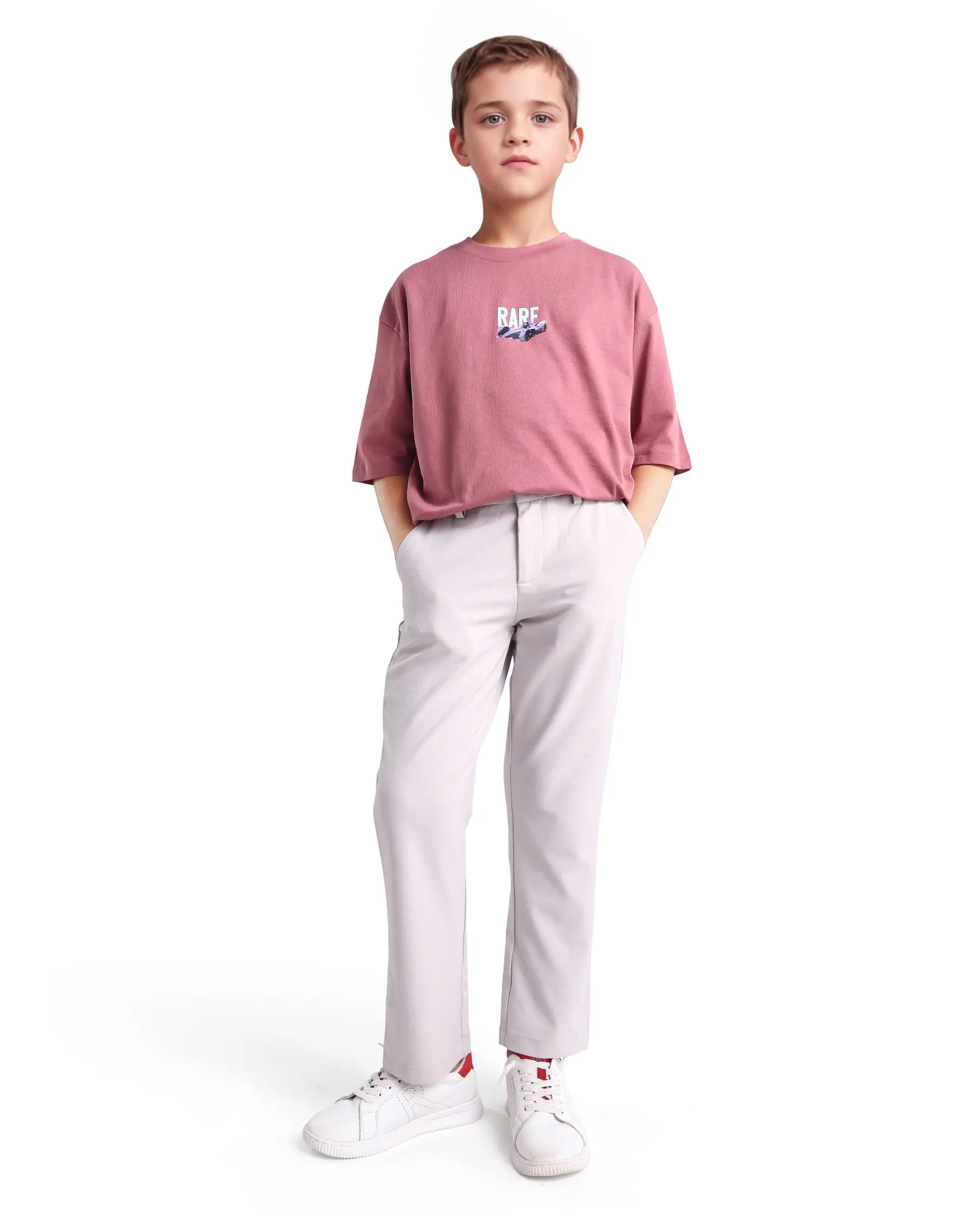 Rare Ones Kids Selo Dusky Pink Cotton Solid Slip-On Closure Oversized Fit T-Shirt