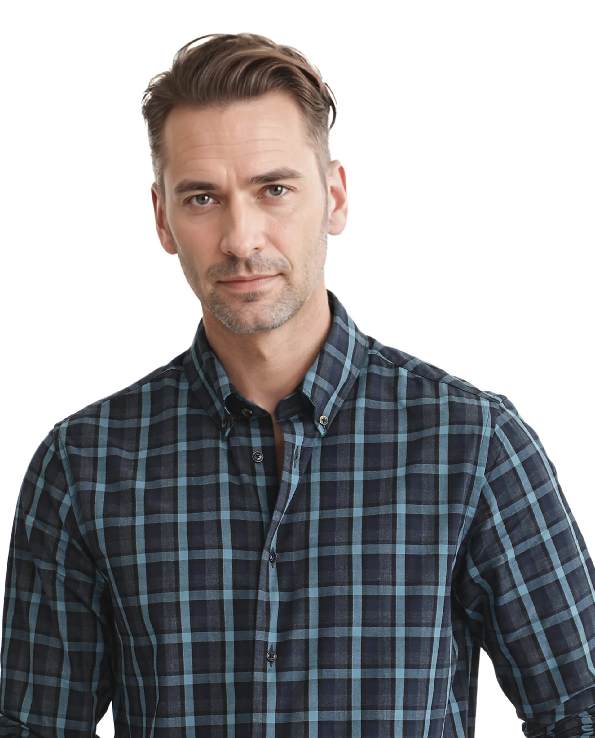 Rare Rabbit Men's Senf Navy Cotton Fabric Full Sleeve Collared Neck Checks Shirt