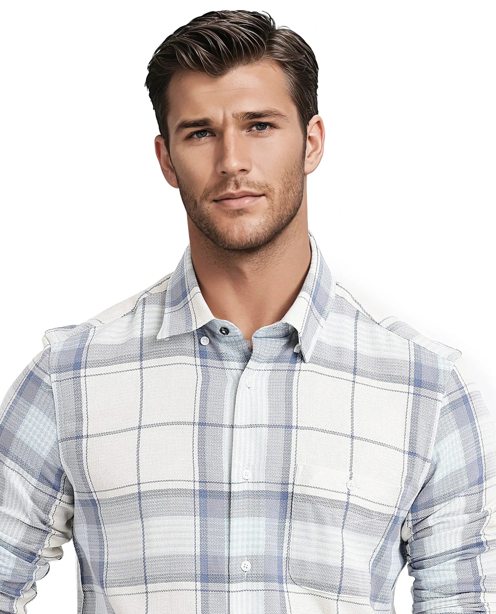 Rare Rabbit Men Senza Off White Cotton Fabric Full Sleeve Button Down Collar Regular Fit Check Shirt