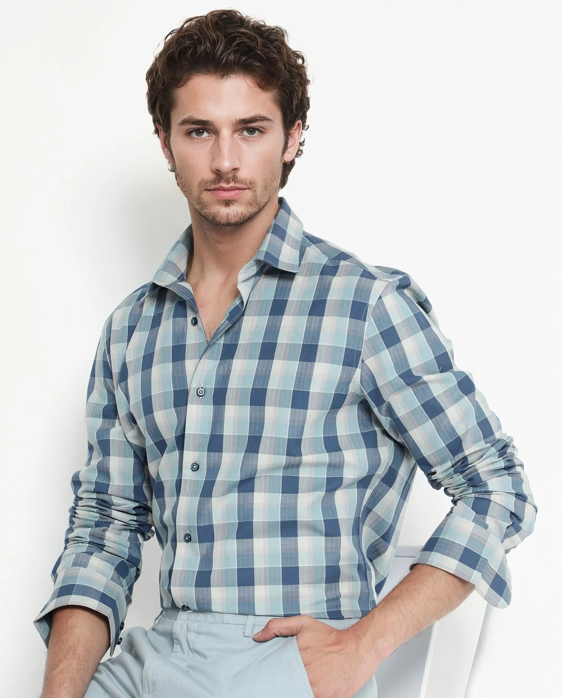 Rare Rabbit Men's Cotton Checked Print Regular Fit Full Sleeve Collared Shirt