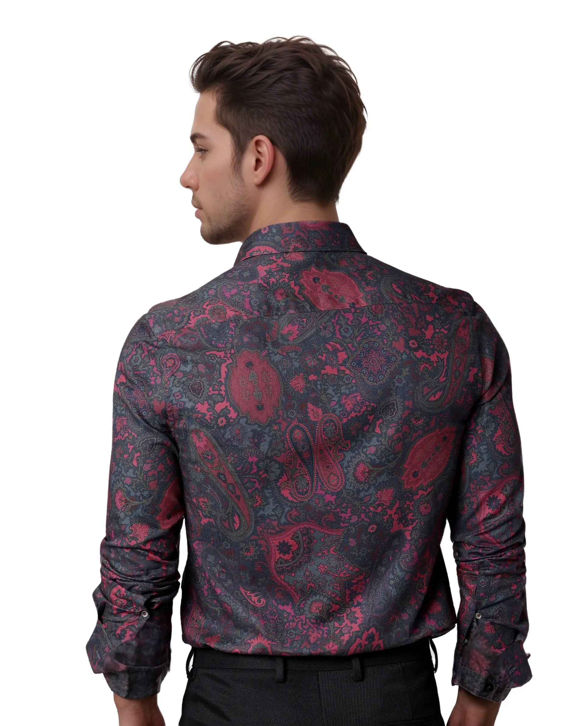 Rare Rabbit Men's Paizerr Pink Cotton Paisley Print Tailored Fit Full Sleeve Collared Shirt