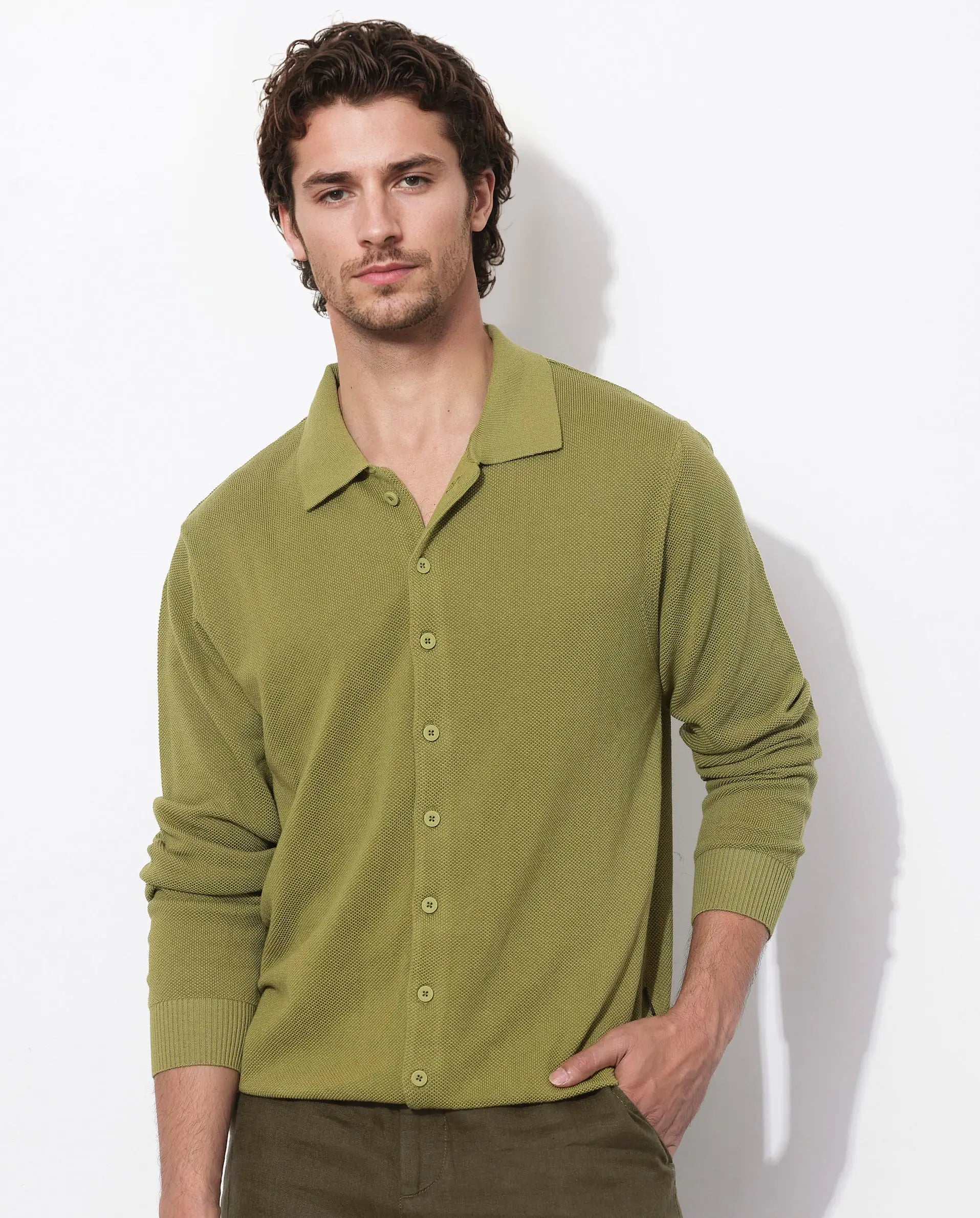 Rare Rabbit Men's Alias-N Flouroscent Green Cotton Plain Regular Fit Full Sleeve Collared Shirt