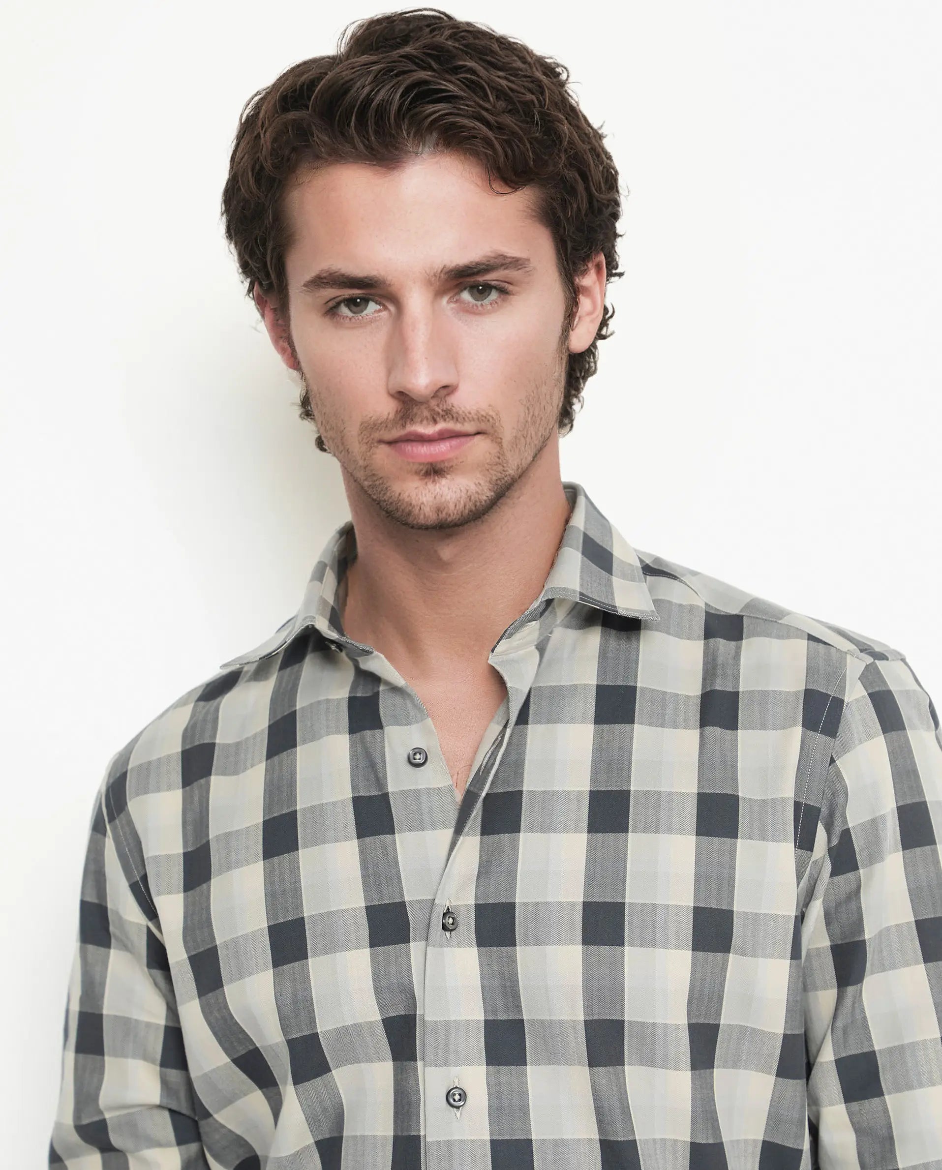 Rare Rabbit Men's Mac Grey Cotton Checked Print Regular Fit Full Sleeve Collared Shirt