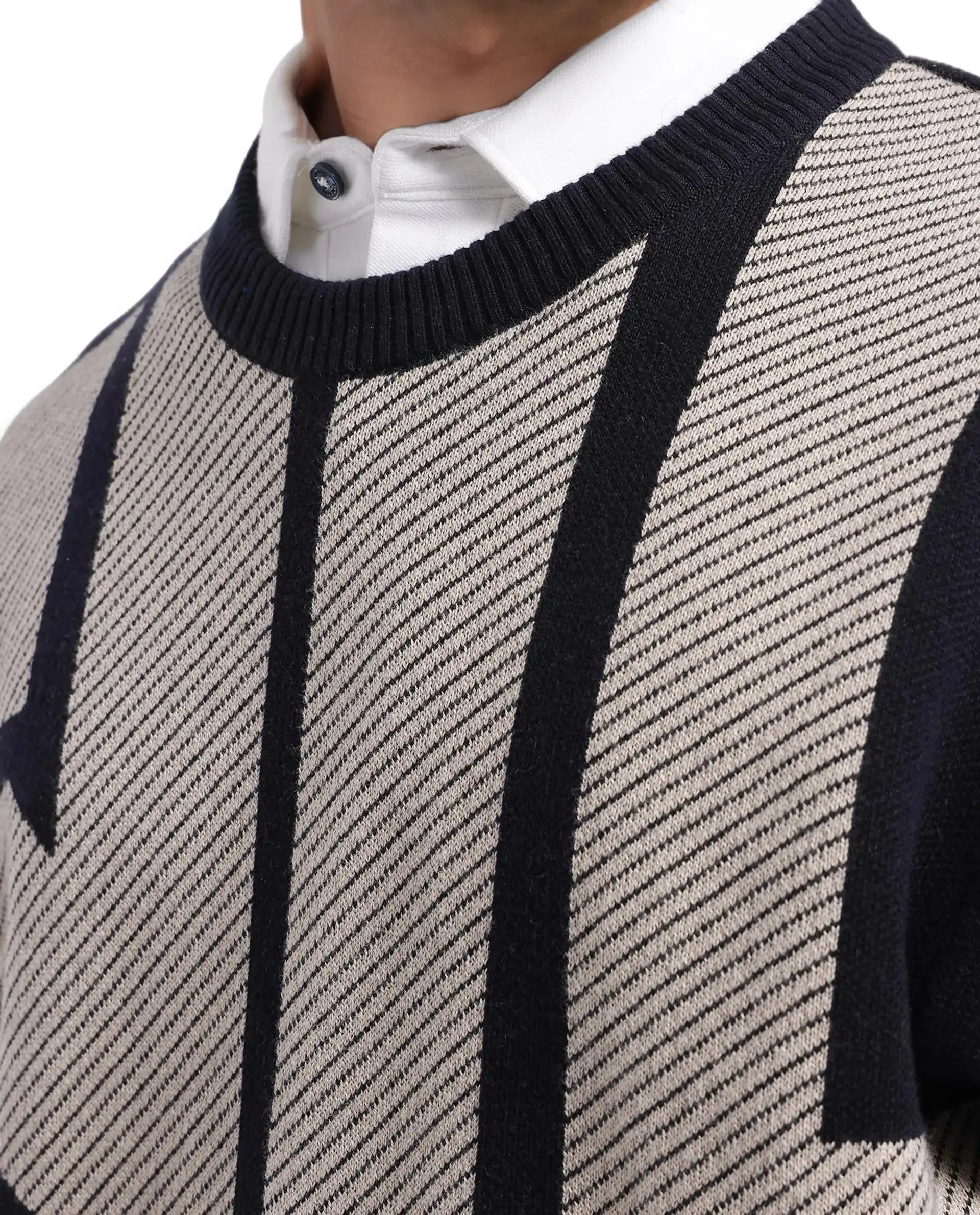 Rare Rabbit Men's Cotton Monogram Print Regular Fit Full Sleeve Crew Neck Sweater