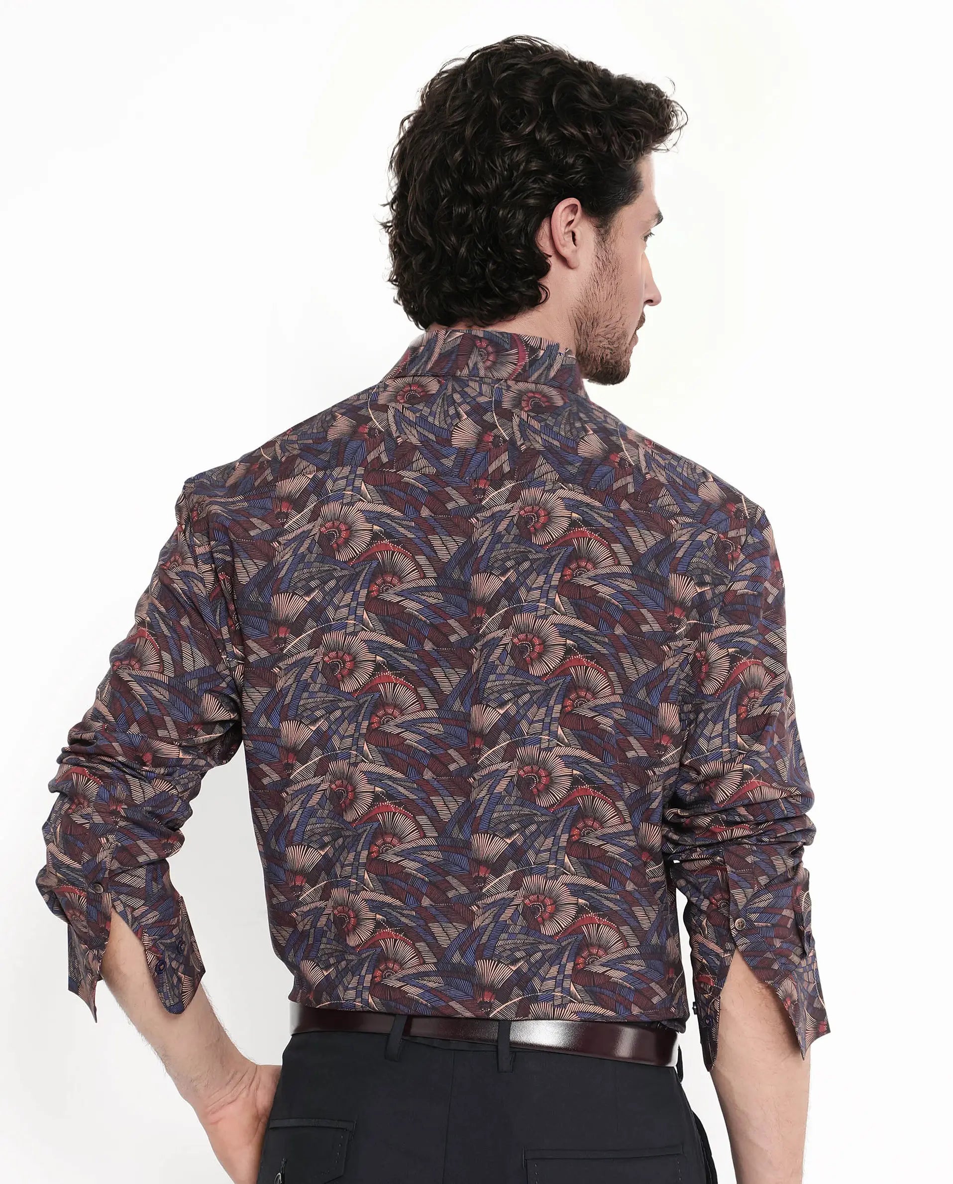 Rare Rabbit Men's Mids Navy Viscose Abstract Print Regular Fit Full Sleeve Collared Shirt