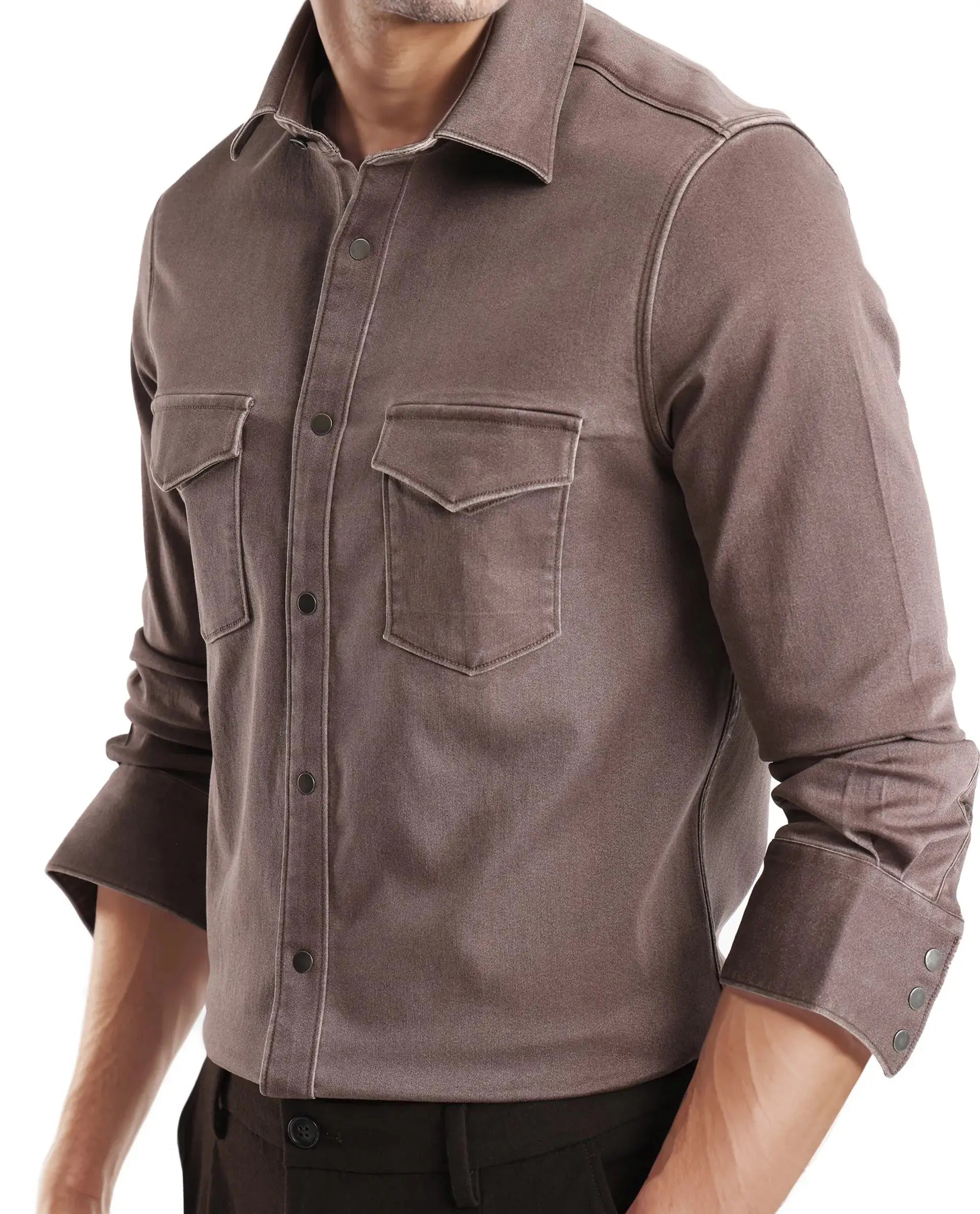 Rare Rabbit Men's Xenor Brown Cotton Plain Regular Fit Full Sleeve Collared Shirt