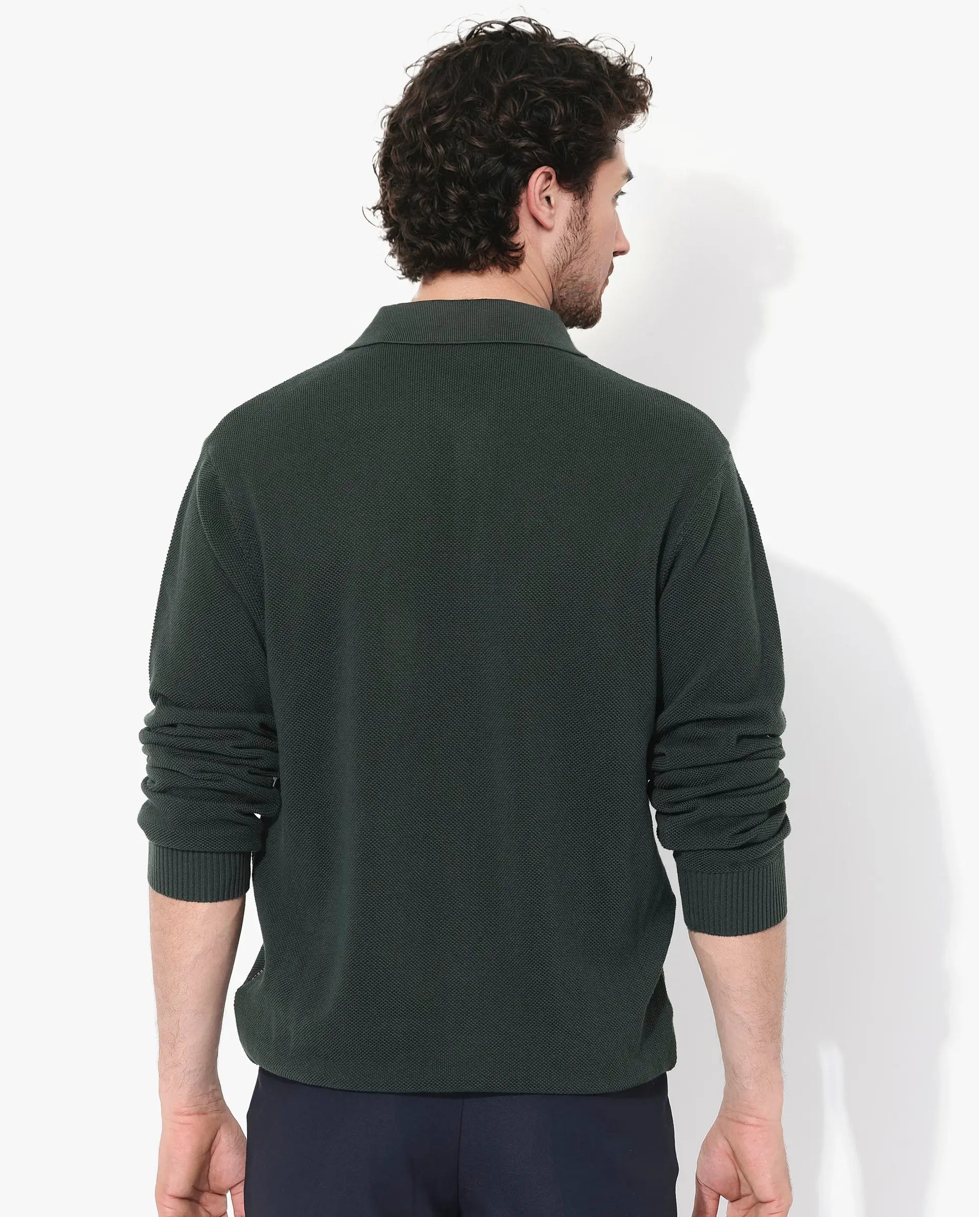 Rare Rabbit Men's Alias-N Dark Green Cotton Plain Regular Fit Full Sleeve Collared Shirt