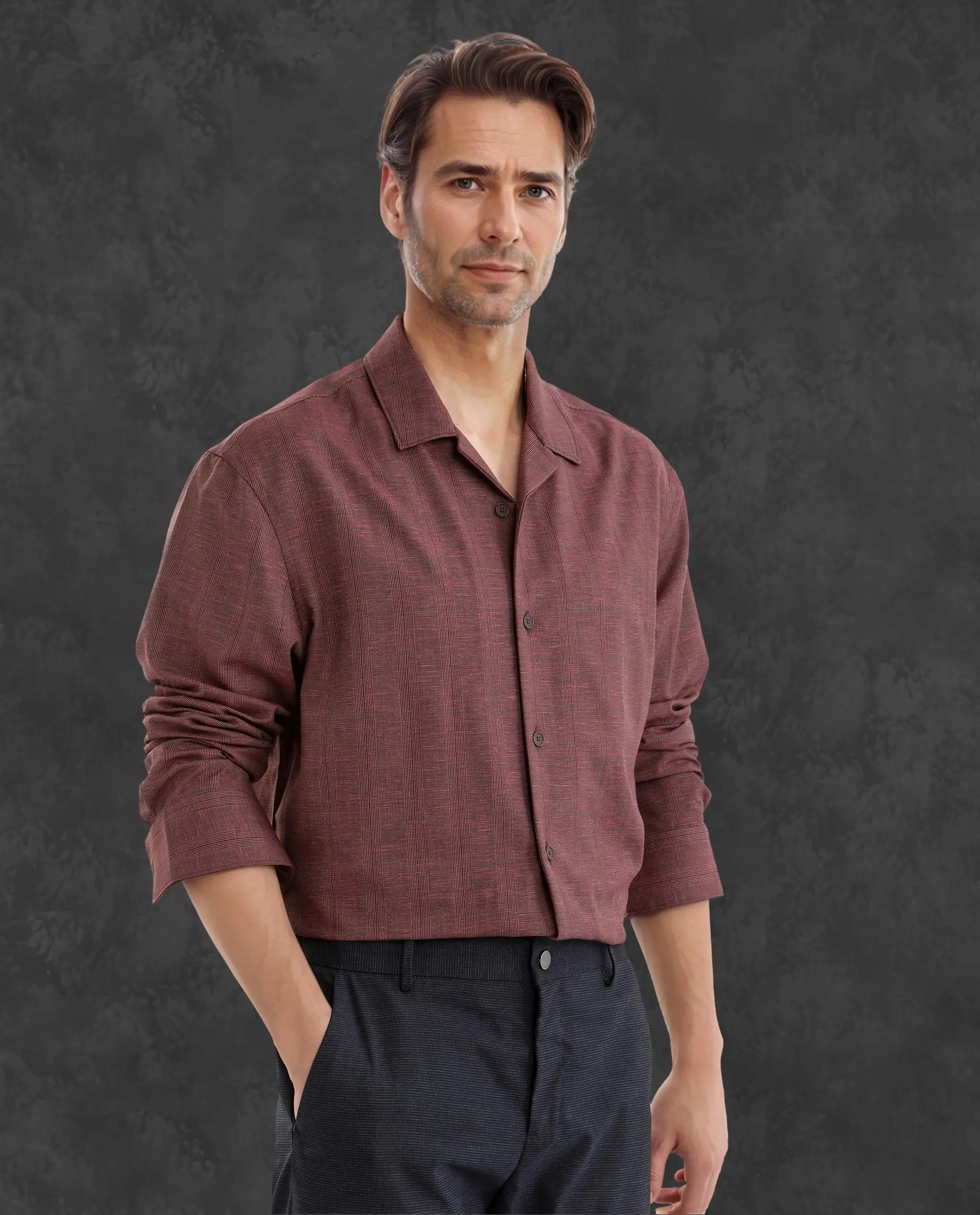 Rare Rabbit Men's Reno Maroon Cotton Checked Print Regular Fit Full Sleeve Collared Shirt