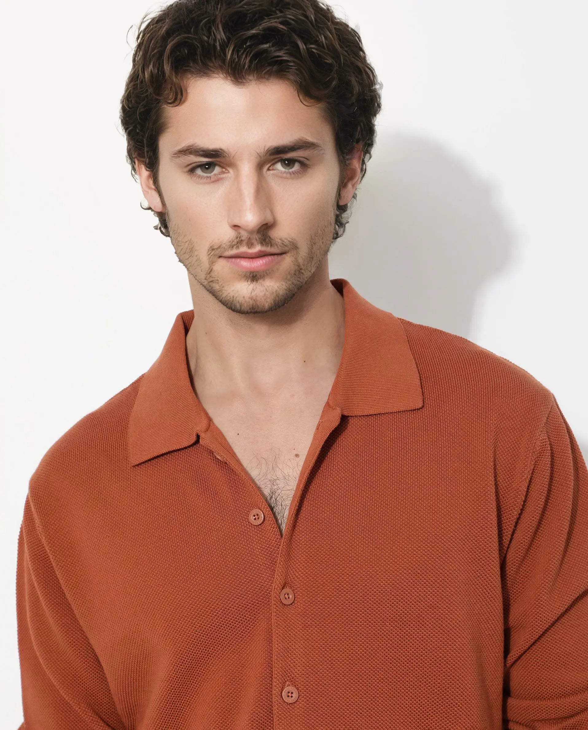 Rare Rabbit Men's Alias-N Dusky Rust Cotton Plain Regular Fit Full Sleeve Collared Shirt