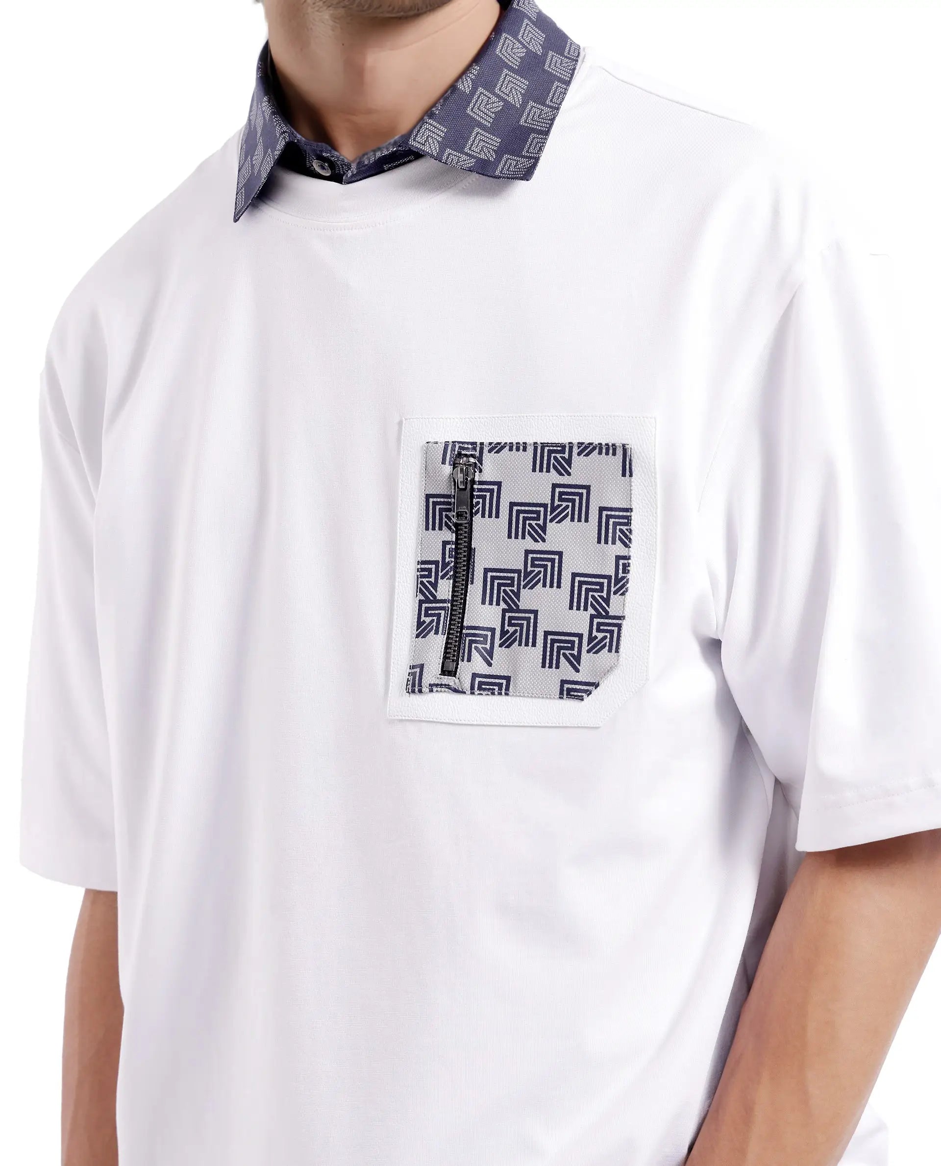 Rare Rabbit Men's Cotton Blend Monogram Print Oversized Fit Half Sleeve Crew Neck T-Shirt