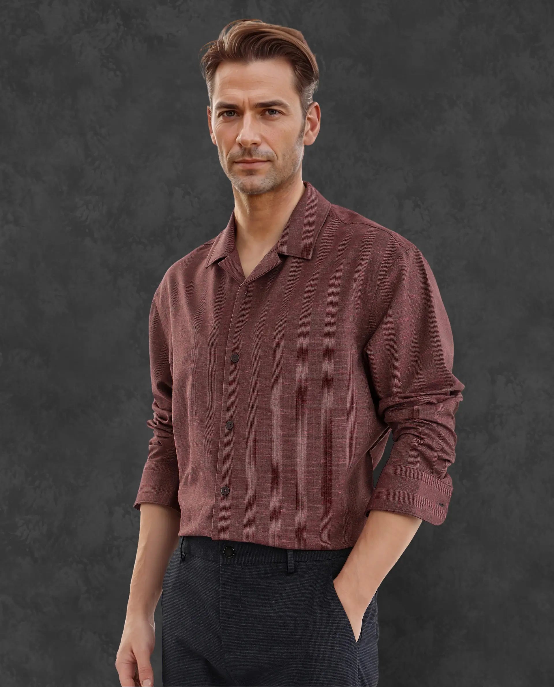 Rare Rabbit Men's Reno Maroon Cotton Checked Print Regular Fit Full Sleeve Collared Shirt