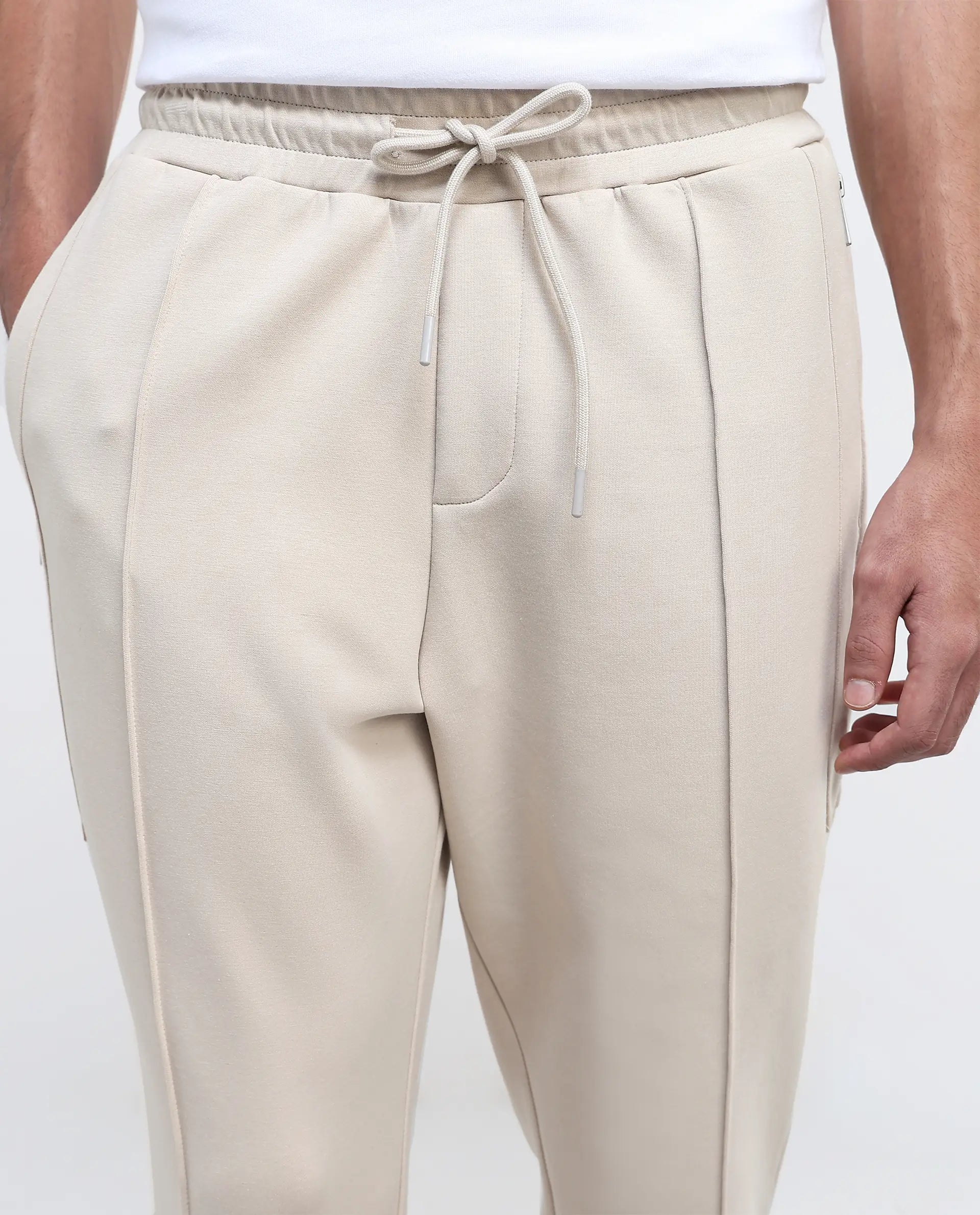 Rare Rabbit Men Scot Light Beige Full Sleeve Drawstring Closure Slim Fit Plain Track Pant