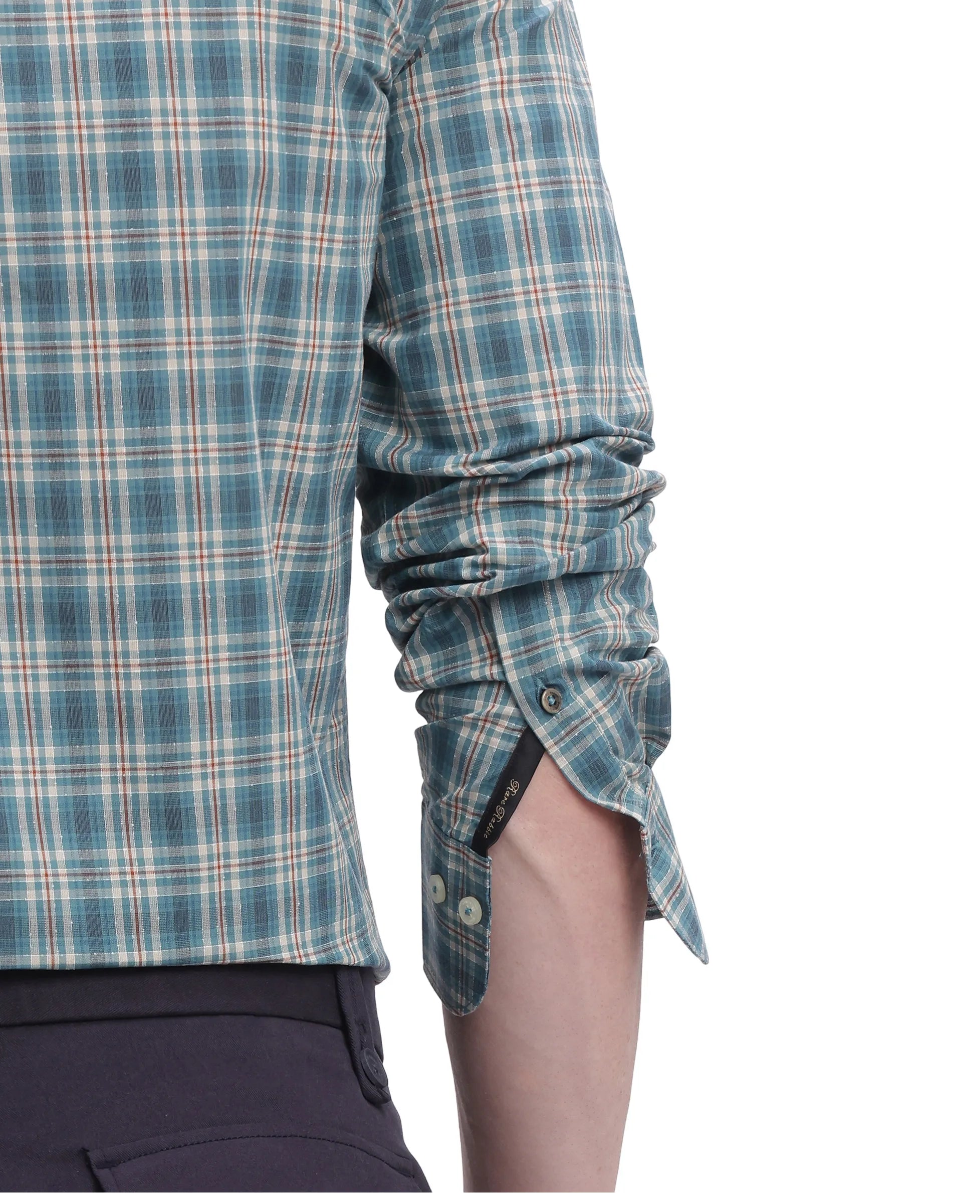 Rare Rabbit Men's Sept Turq Cotton Fabric Full Sleeve Regular Fit Checks Shirt