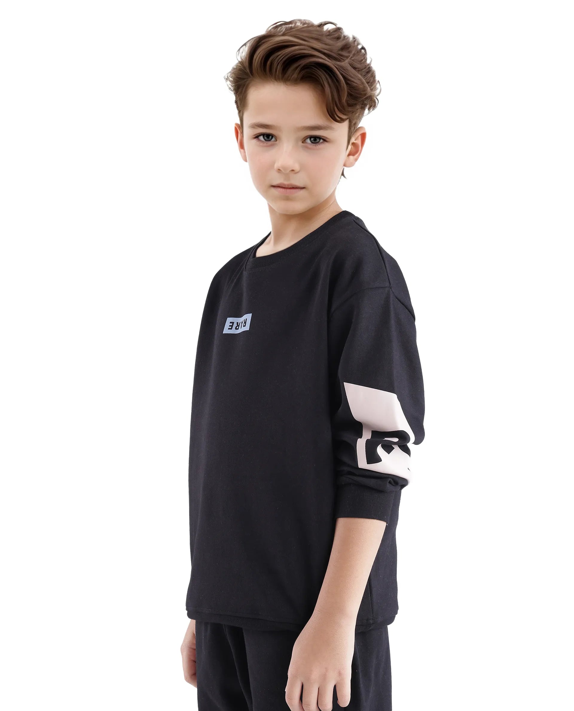 Rare Ones Kids Seron Black Cotton Full Sleeve Crew Neck Digital Print Sweatshirt