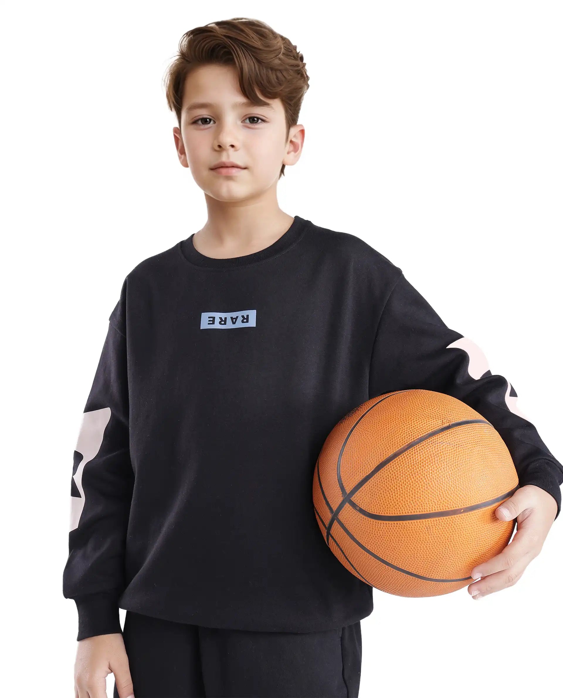 Rare Ones Kids Seron Black Cotton Full Sleeve Crew Neck Digital Print Sweatshirt