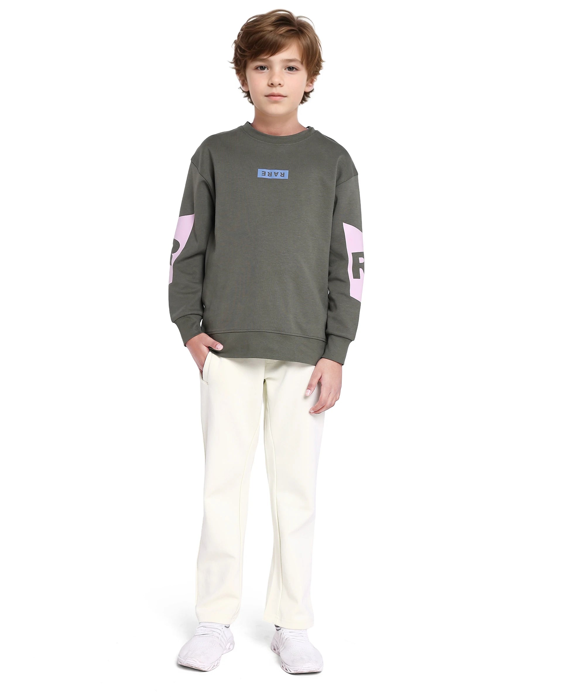 Rare Ones Kids Seron Dusky Green Cotton Poly Full Sleeve Digital Print Sweatshirt