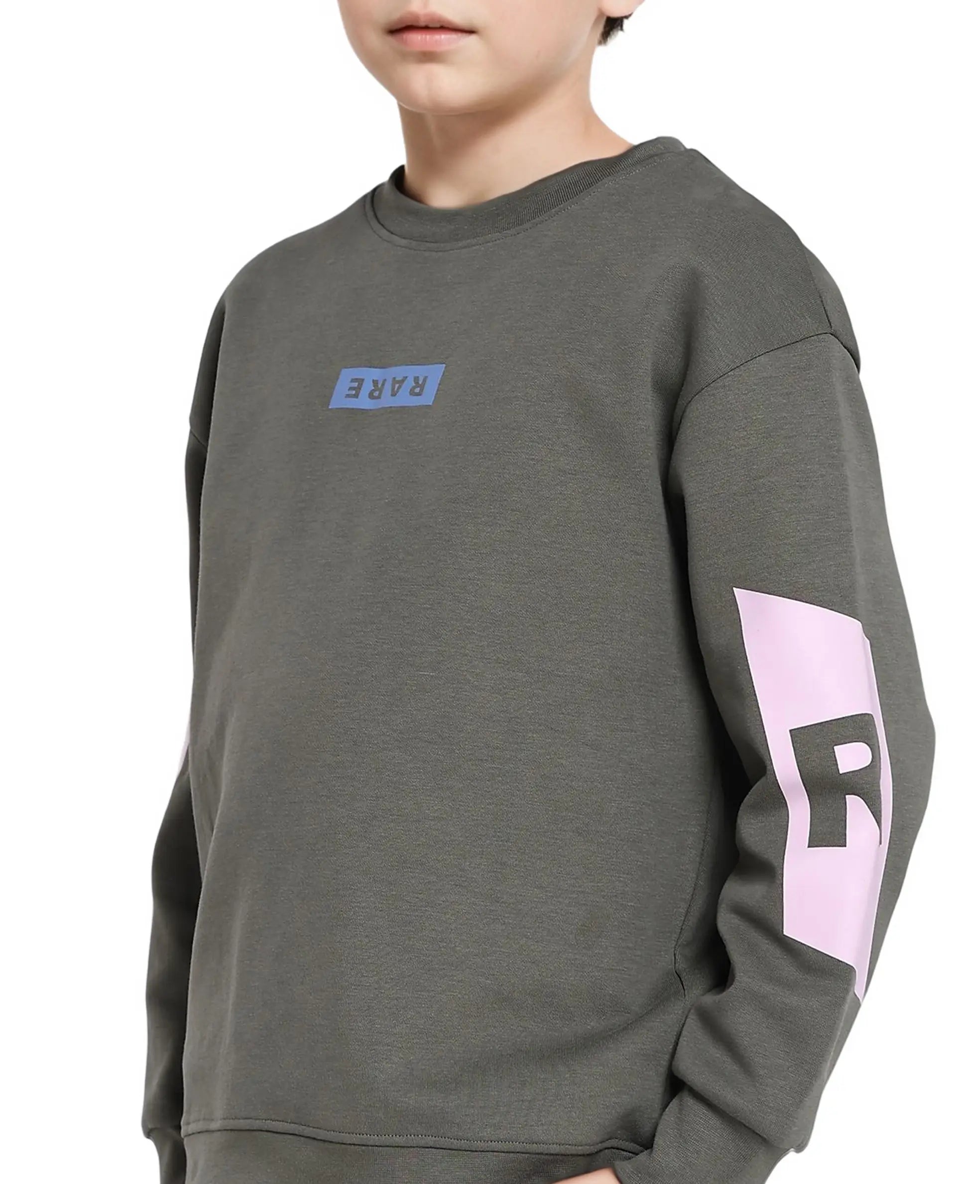 Rare Ones Kids Seron Dusky Green Cotton Poly Full Sleeve Digital Print Sweatshirt