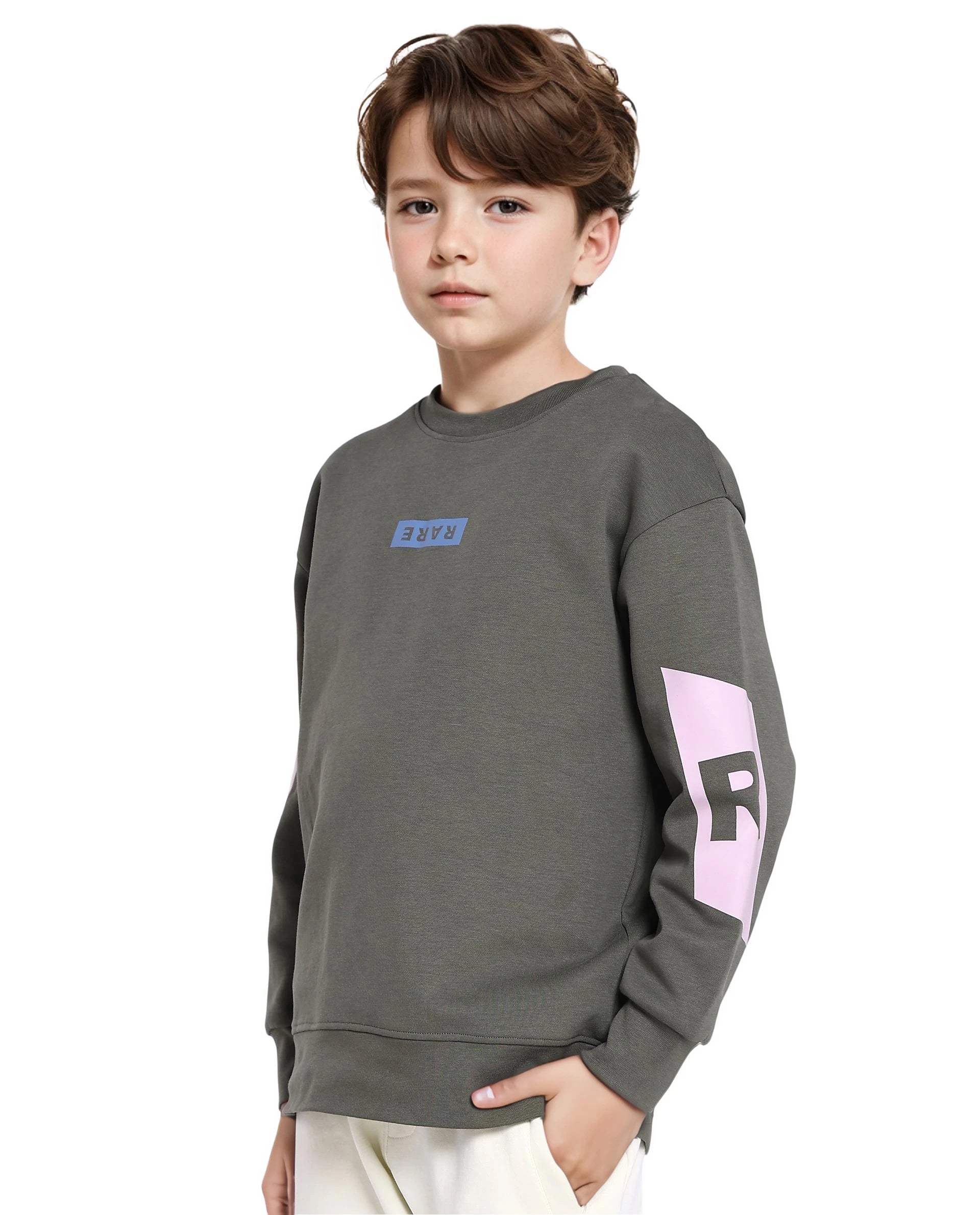 Rare Ones Kids Seron Dusky Green Cotton Poly Full Sleeve Digital Print Sweatshirt