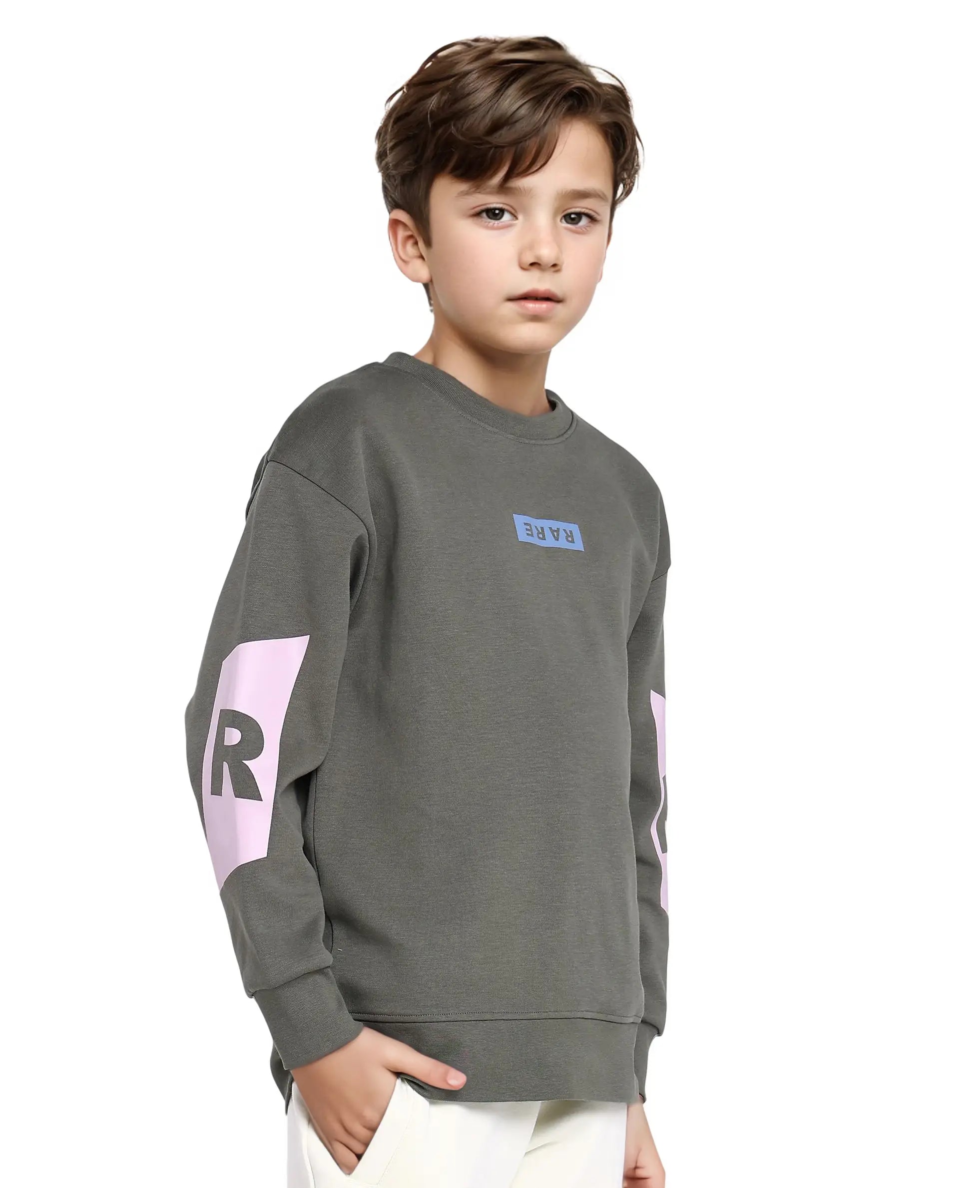 Rare Ones Kids Seron Dusky Green Cotton Poly Full Sleeve Digital Print Sweatshirt