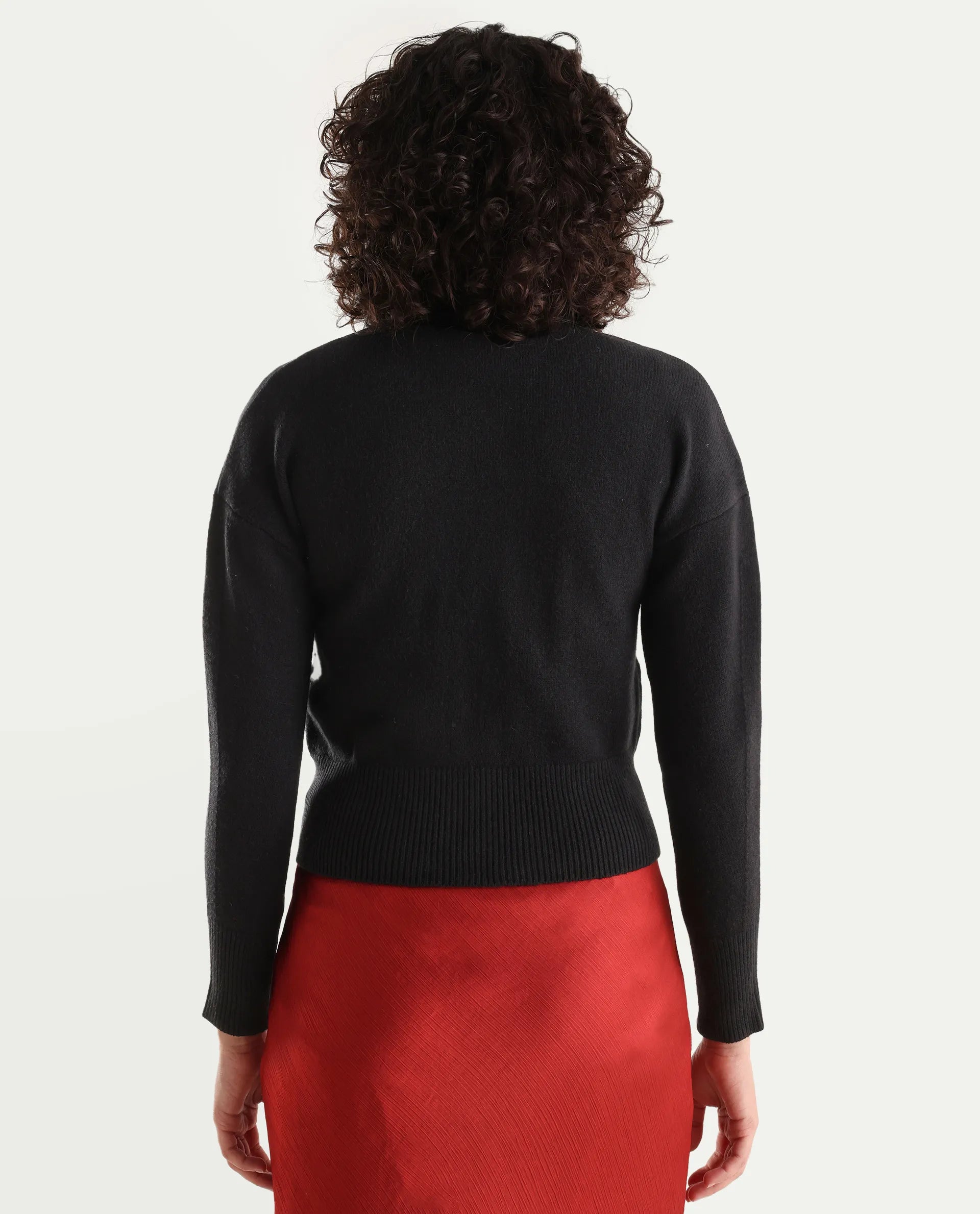 Rareism Women's Serpen Black High Neck Plain Relaxed Fit Jacket