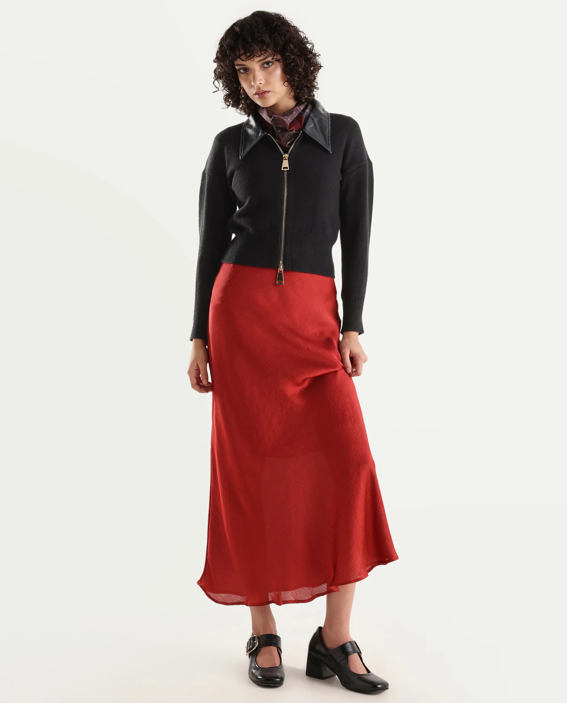 Rareism Women's Serpen Black High Neck Plain Relaxed Fit Jacket