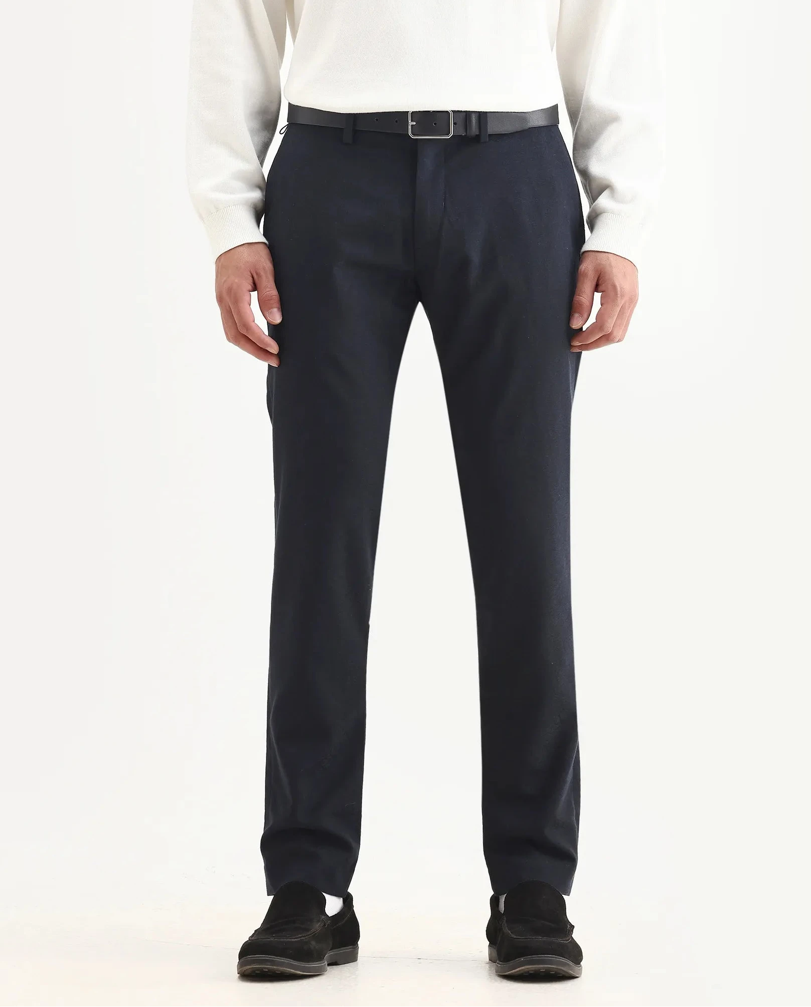 Rare Rabbit Men's Seth Navy Polyester Jacquard Regular Fit Trouser