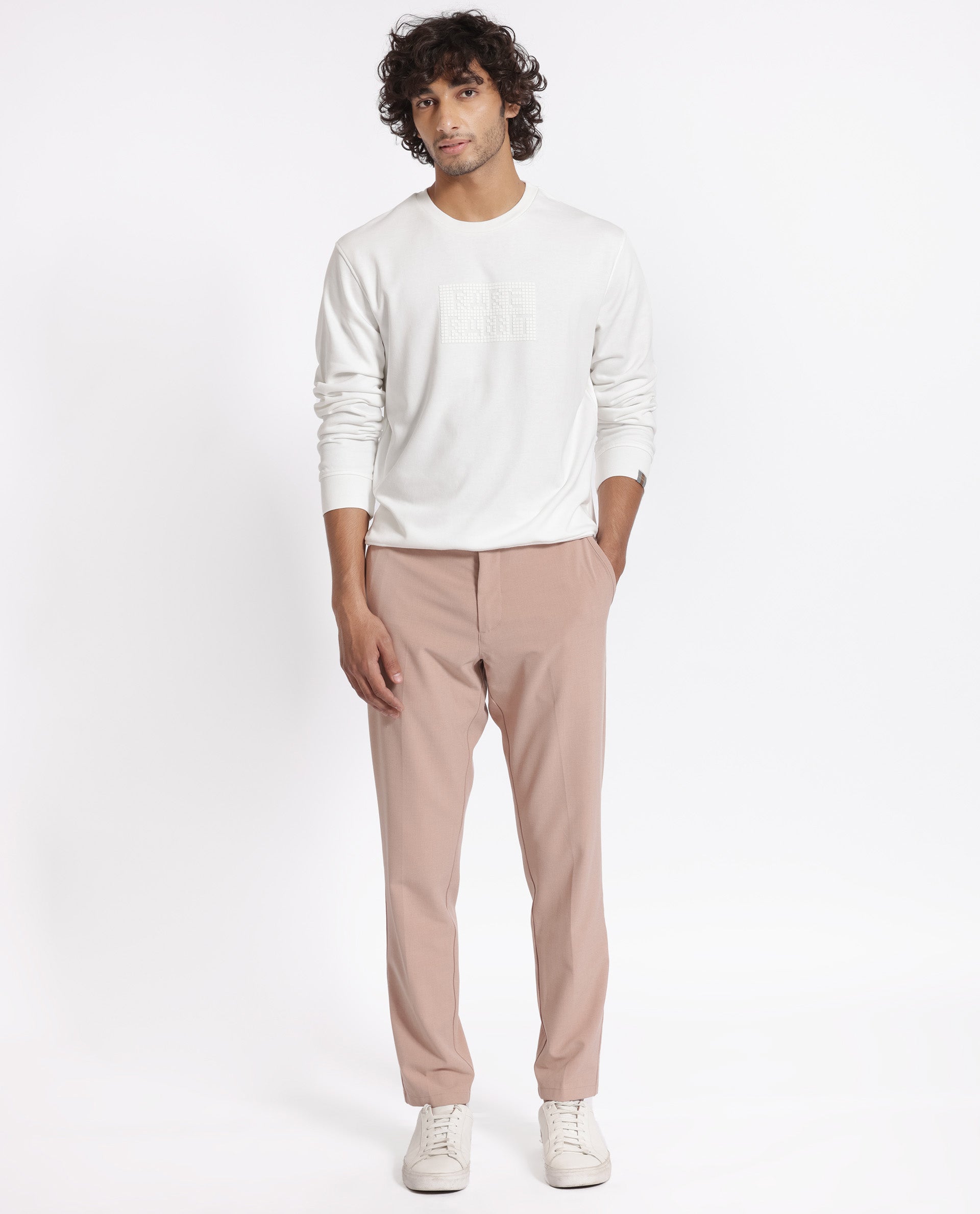 Rare Rabbit Men's Seven Off White Cotton Polyester Fabric Full Sleeves Graphic Lego Print Knitted Sweatshirt