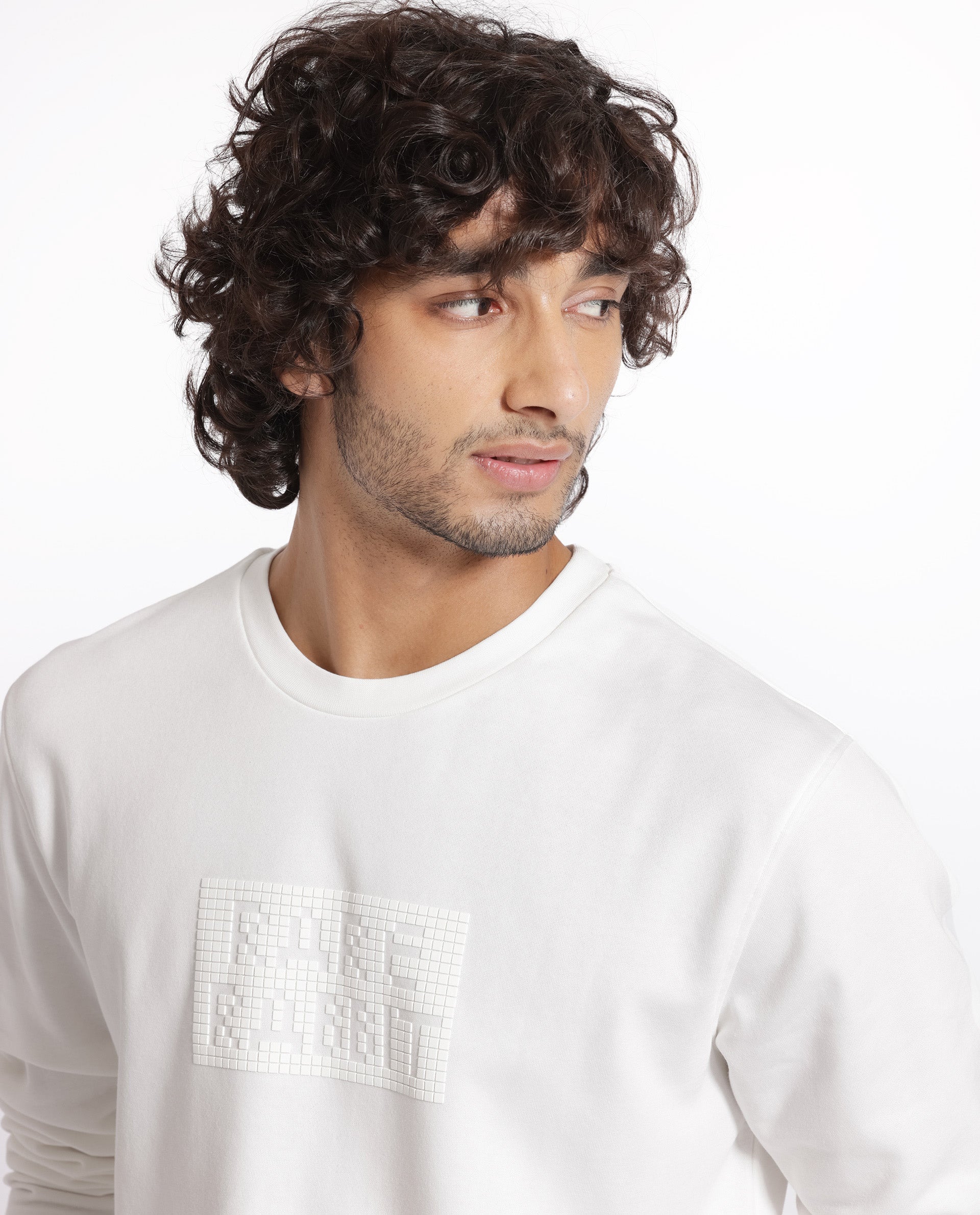 Rare Rabbit Men's Seven Off White Cotton Polyester Fabric Full Sleeves Graphic Lego Print Knitted Sweatshirt